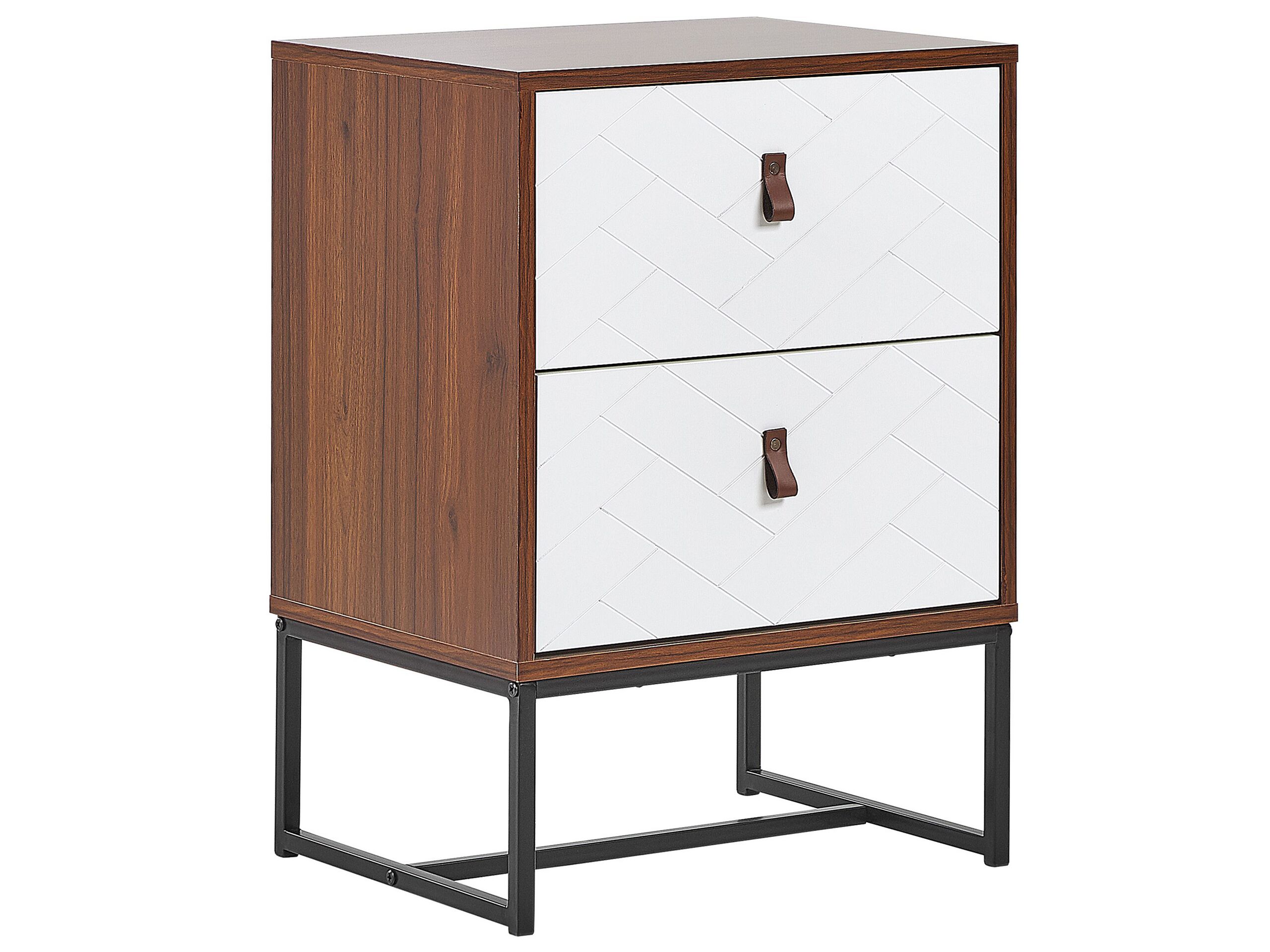 Bedside Table - CLACTON 2 Drawer Nightstand White and Black 49cm - Gemini Interiors