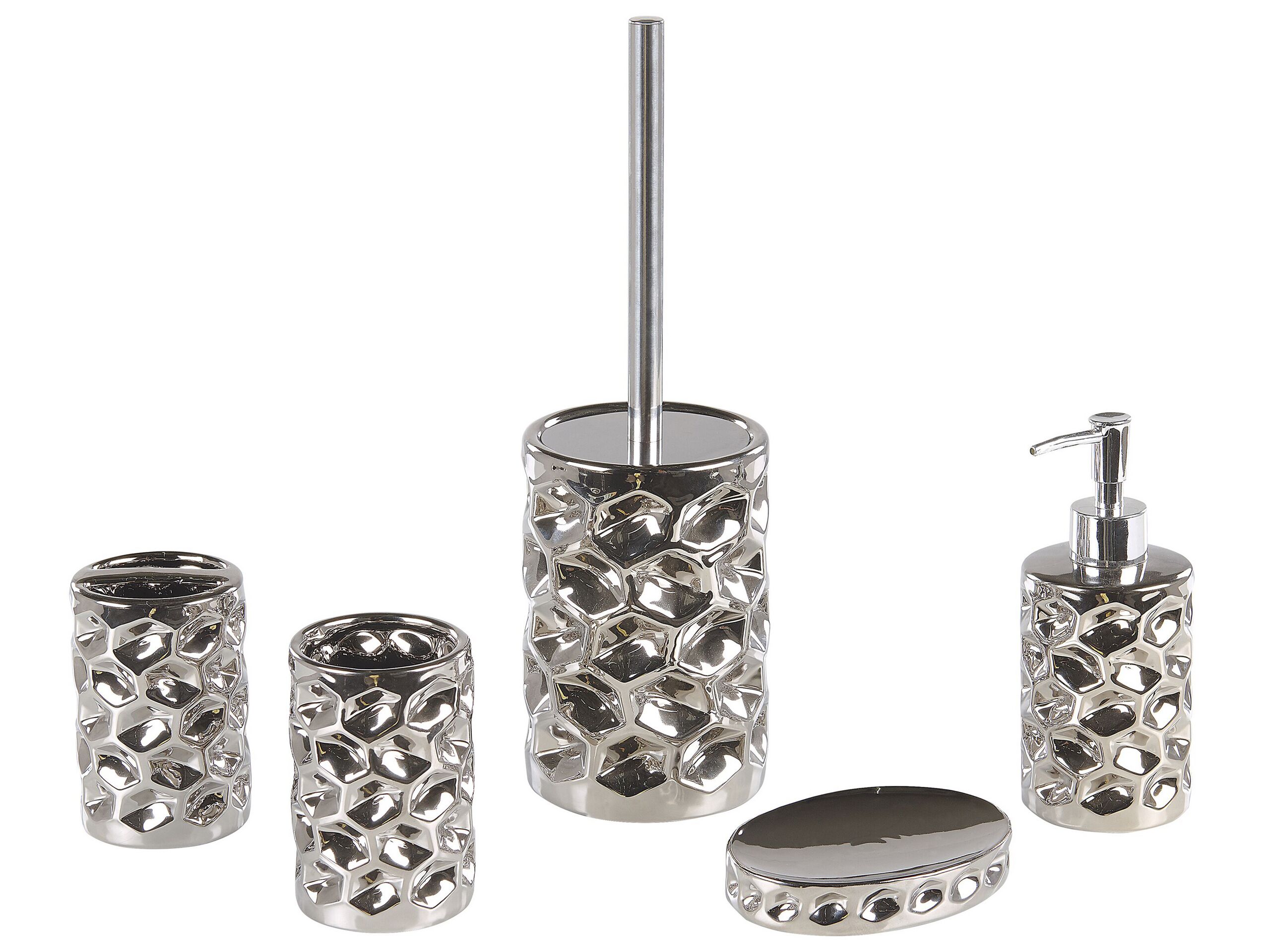 Ceramic 5-Piece Bathroom Accessories Set Silver TIRUA - Gemini Interiors