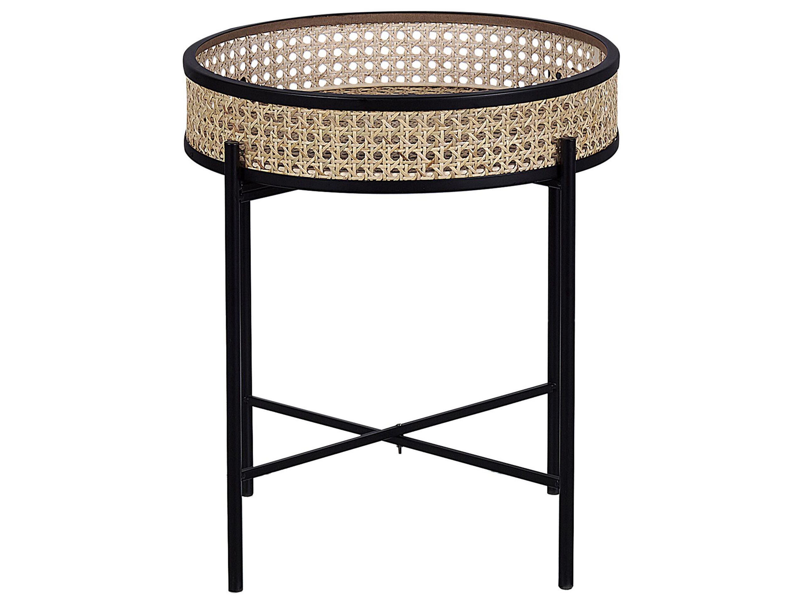 Tray Side Table Black with Light Rattan VIENNA - Gemini Interiors
