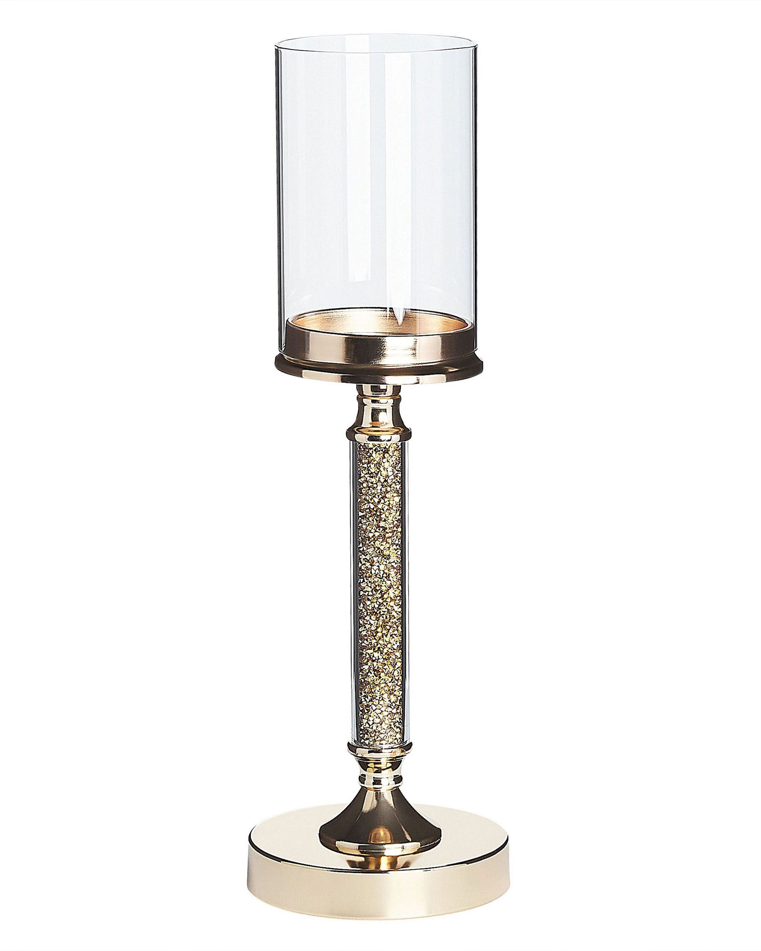Glass Hurricane Candle Holder 41 cm Gold ABBEVILLE - Gemini Interiors