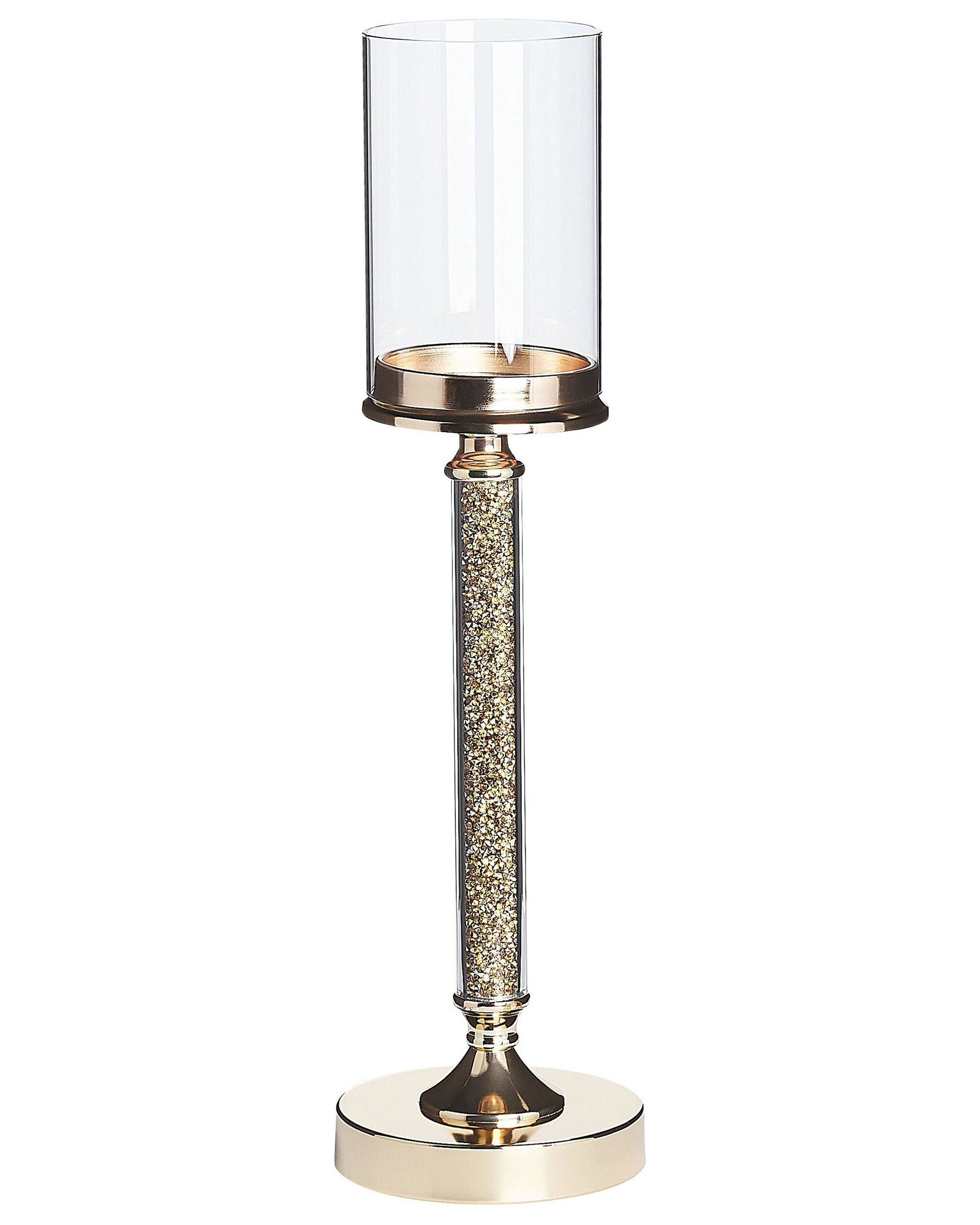 Glass Hurricane Candle Holder 48 cm Gold ABBEVILLE - Gemini Interiors