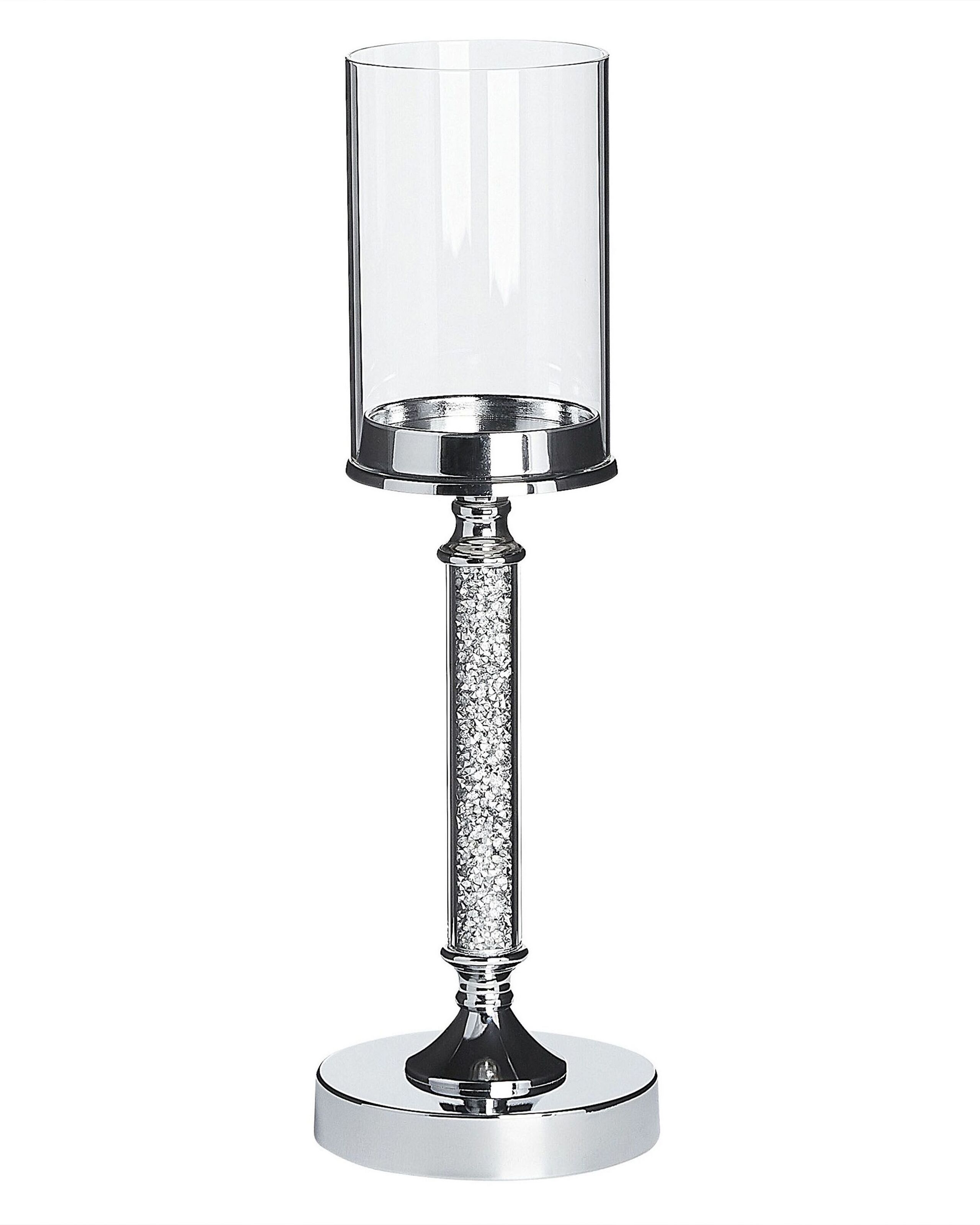 Glass Hurricane Candle Holder 41 cm Silver ABBEVILLE - Gemini Interiors