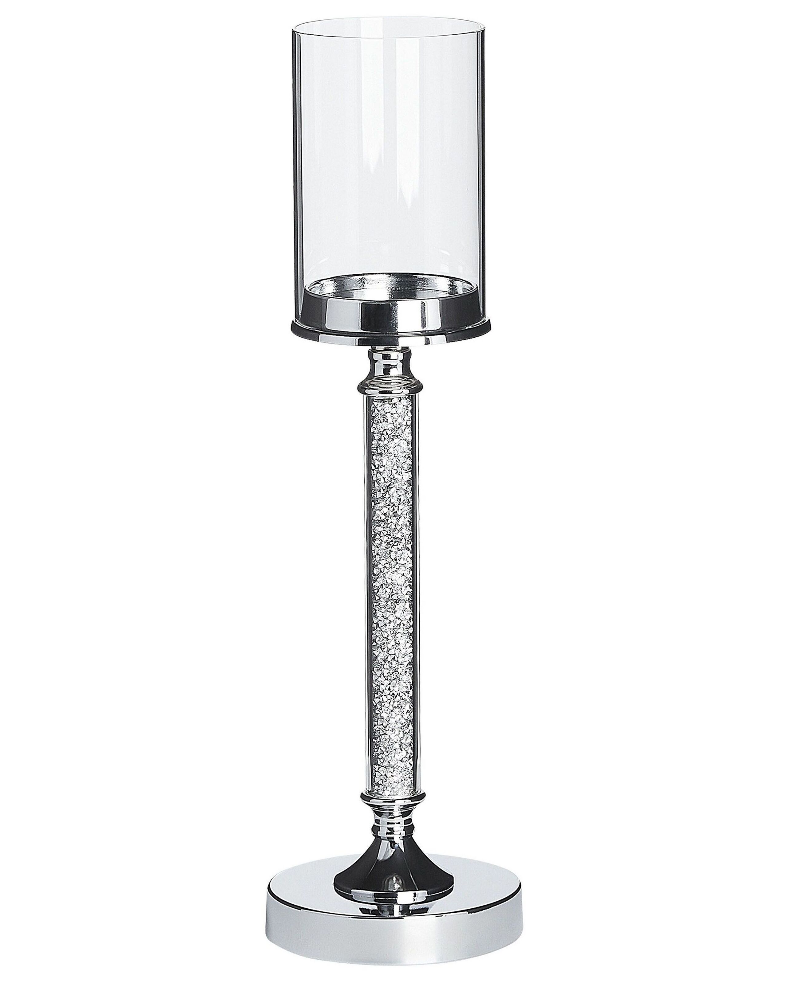 Glass Hurricane Candle Holder 48 cm Silver ABBEVILLE - Gemini Interiors