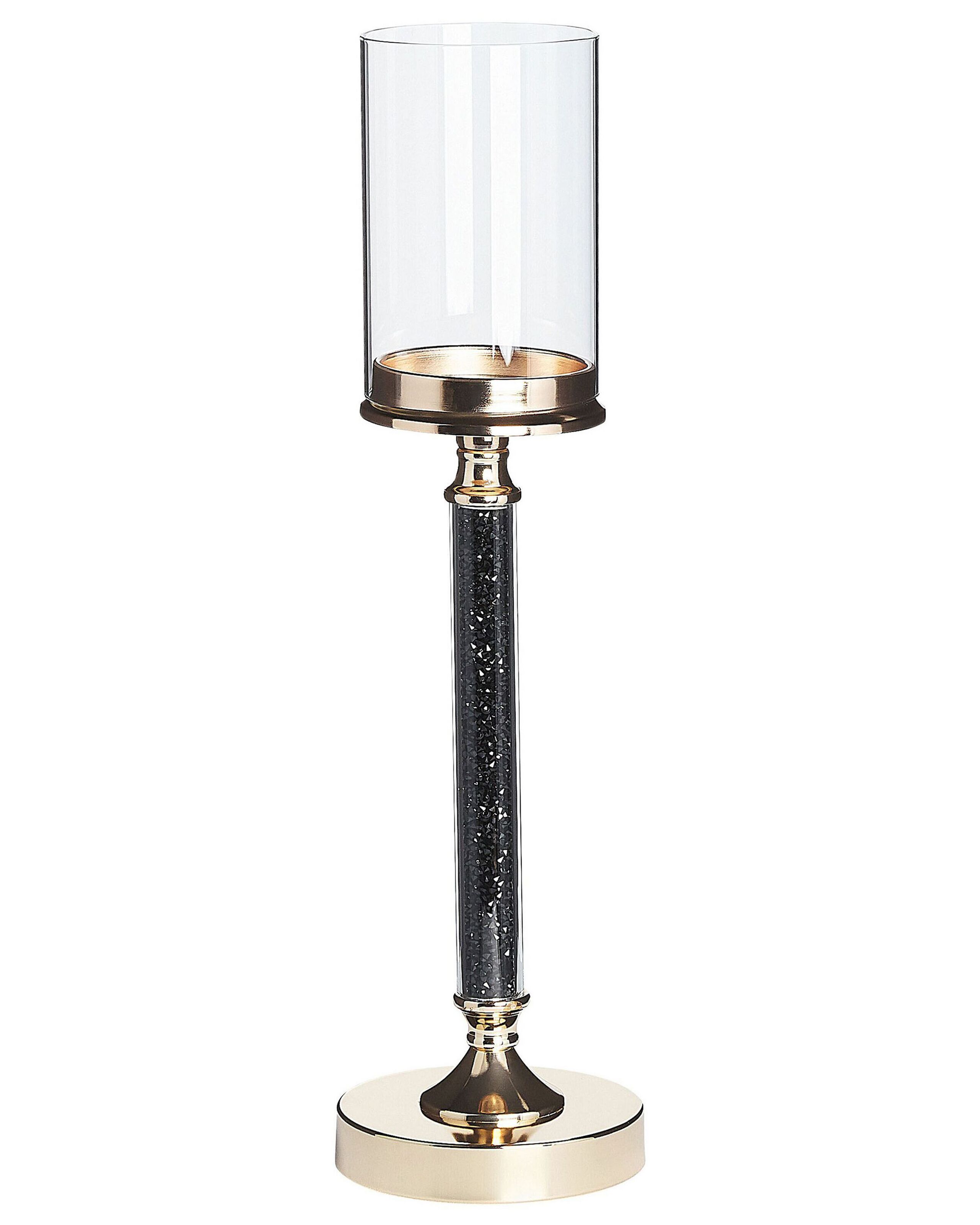 Glass Hurricane Candle Holder 48cm Gold with Black - Gemini Interiors