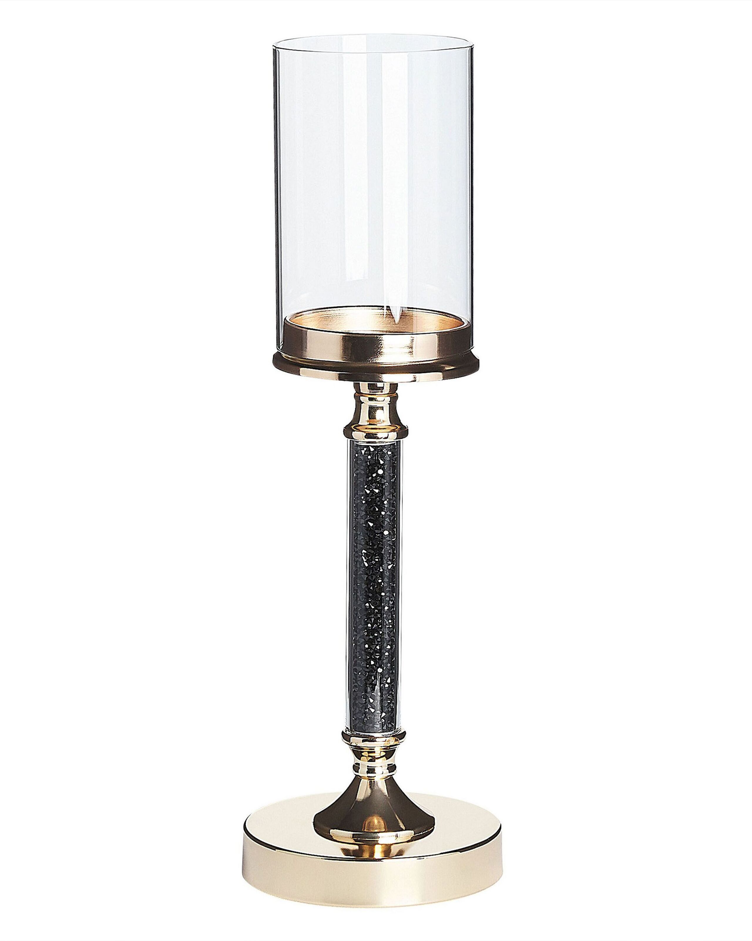 Glass Hurricane Candle Holder 41cm Gold with Black - Gemini Interiors