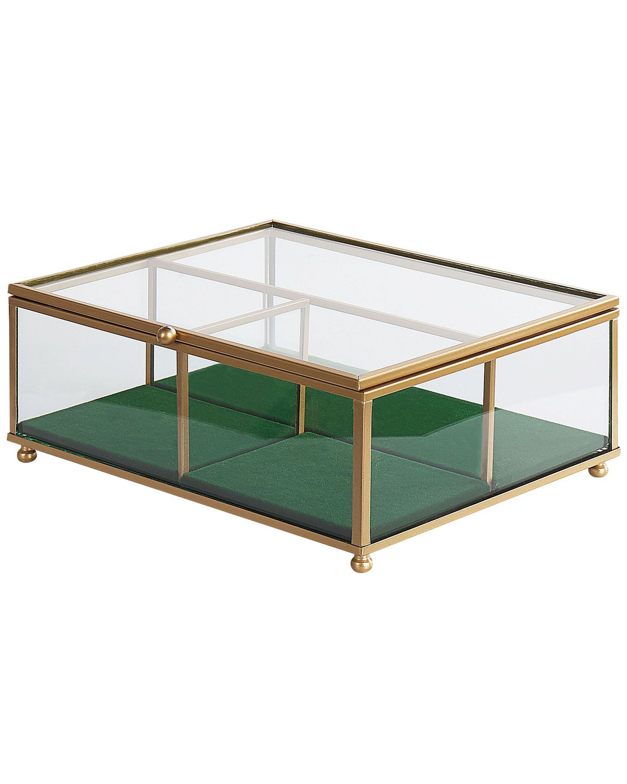 Glass Jewellery Box Gold SAINTES - Gemini Interiors