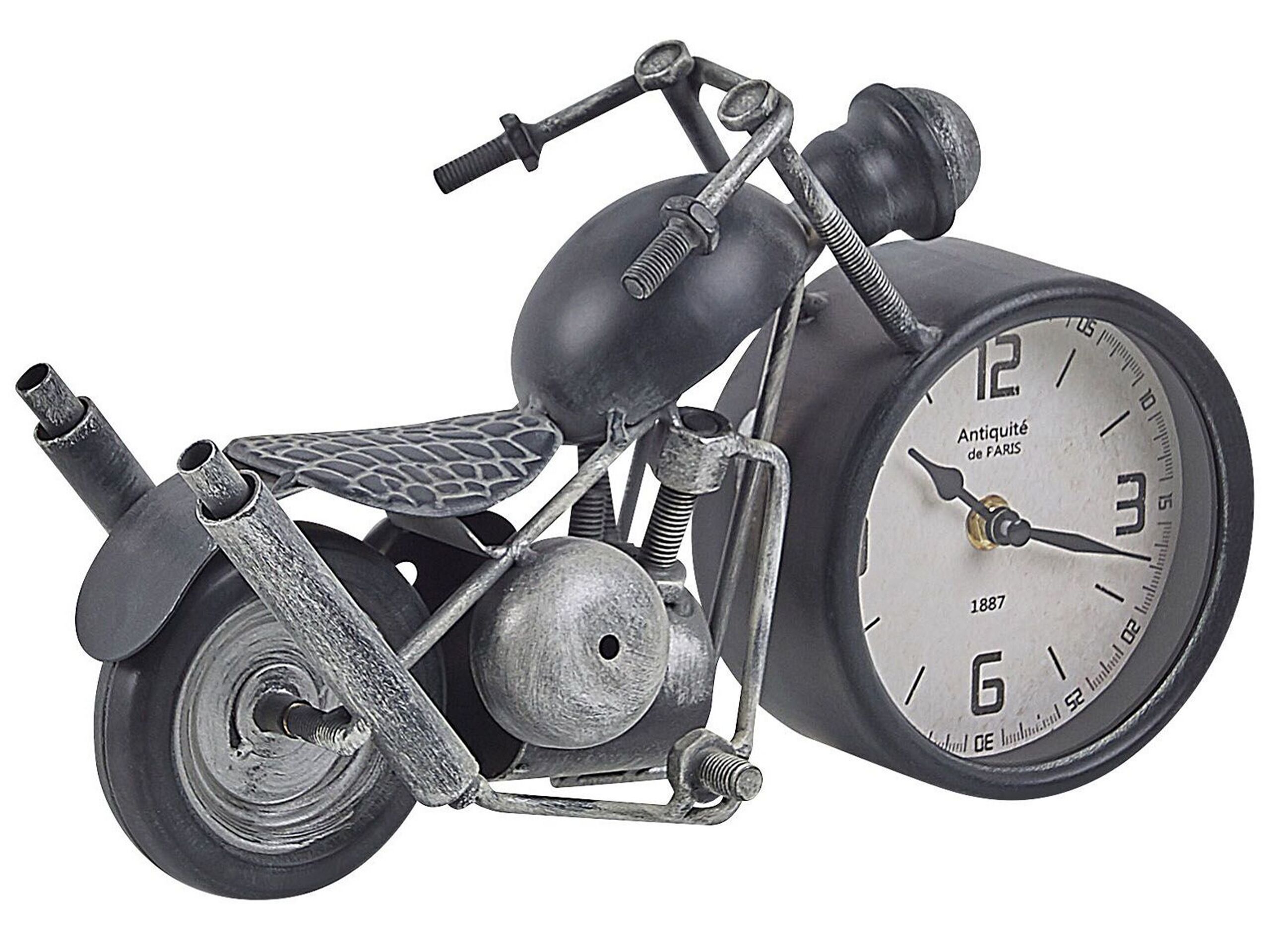 Iron Table Clock Motorcycle Black and Silver BERNO - Gemini Interiors