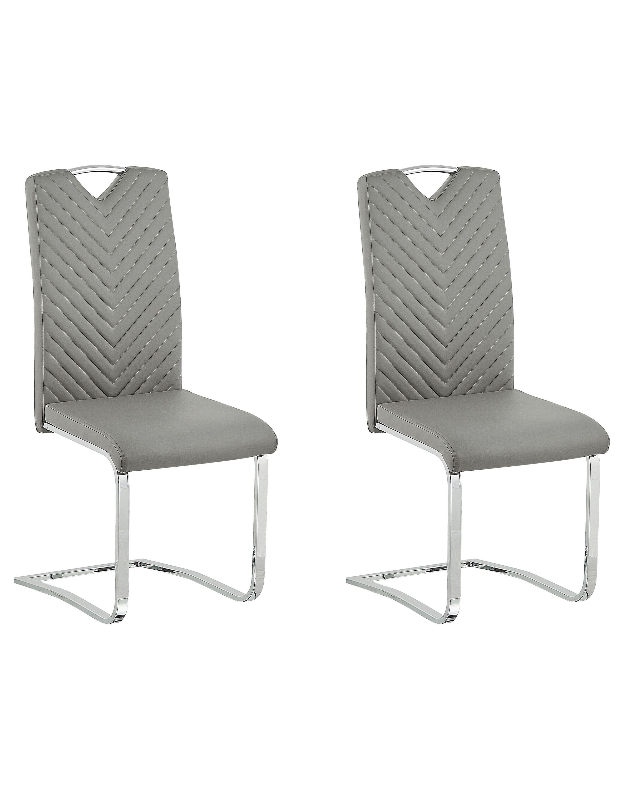 Set of 2 Faux Leather Dining Chairs Light Grey PICKNES - Gemini Interiors