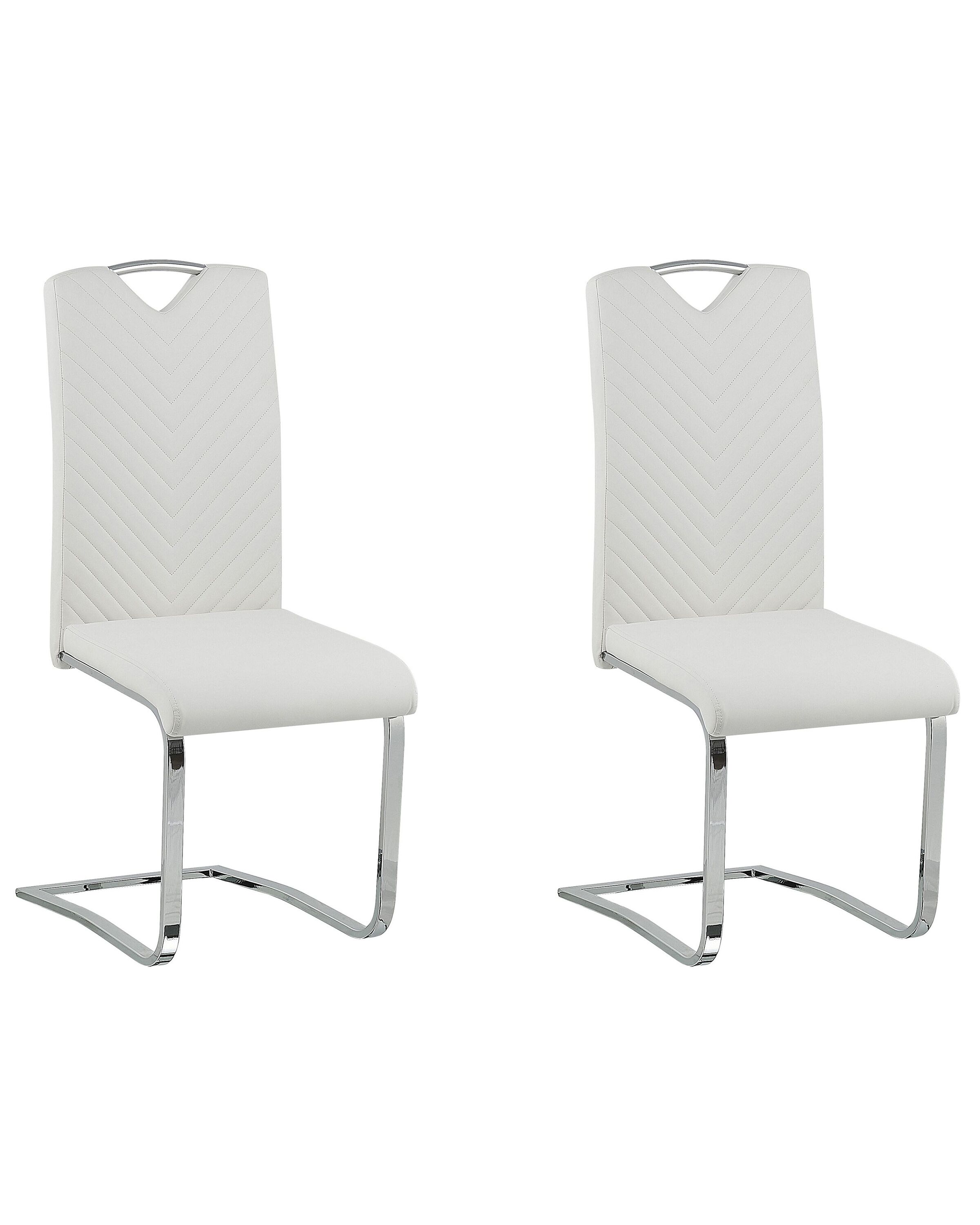 Set of 2 Faux Leather Dining Chairs Off-White PICKNES - Gemini Interiors