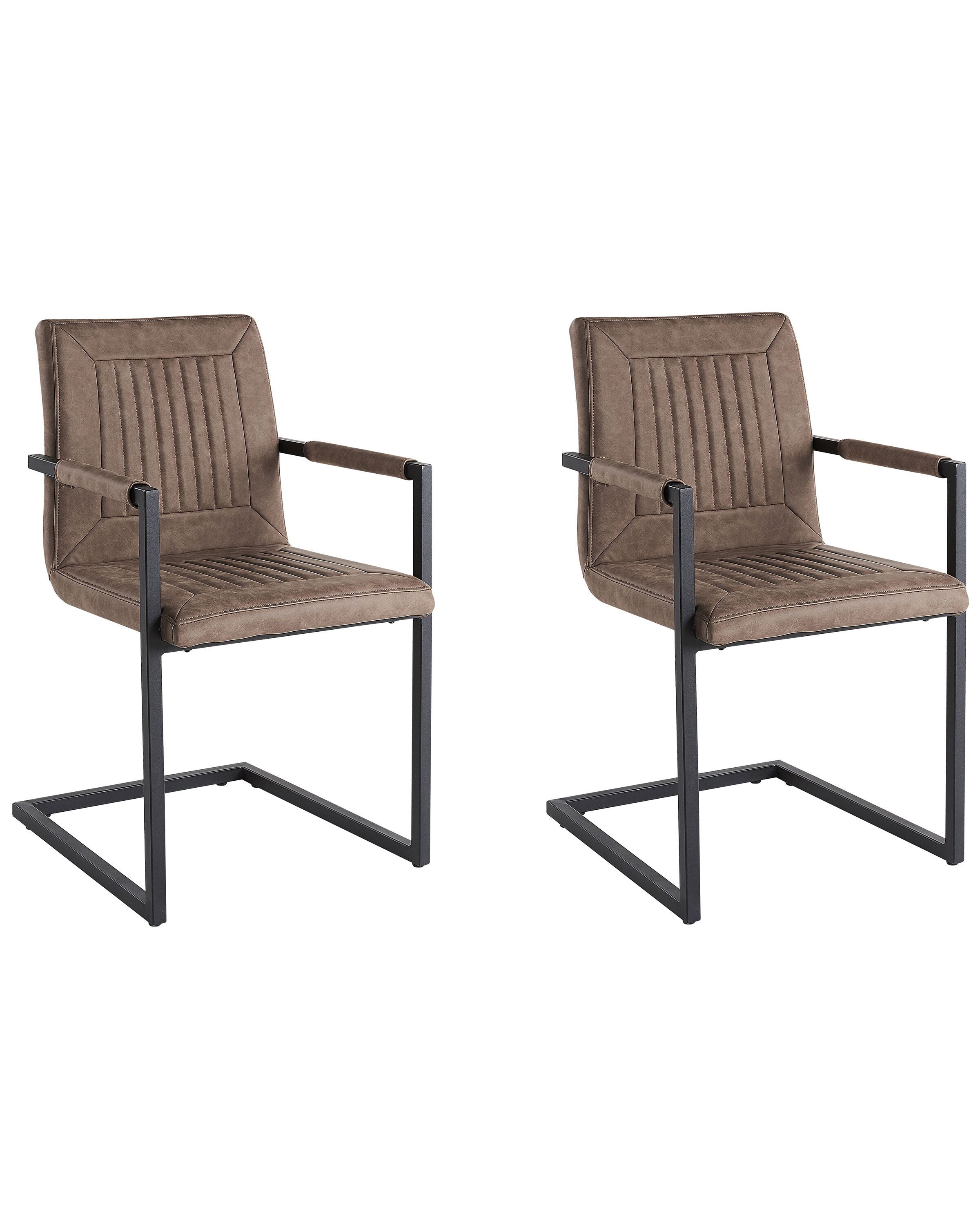 Set of 2 Faux Leather Dining Chairs Brown BRANDOL - Gemini Interiors