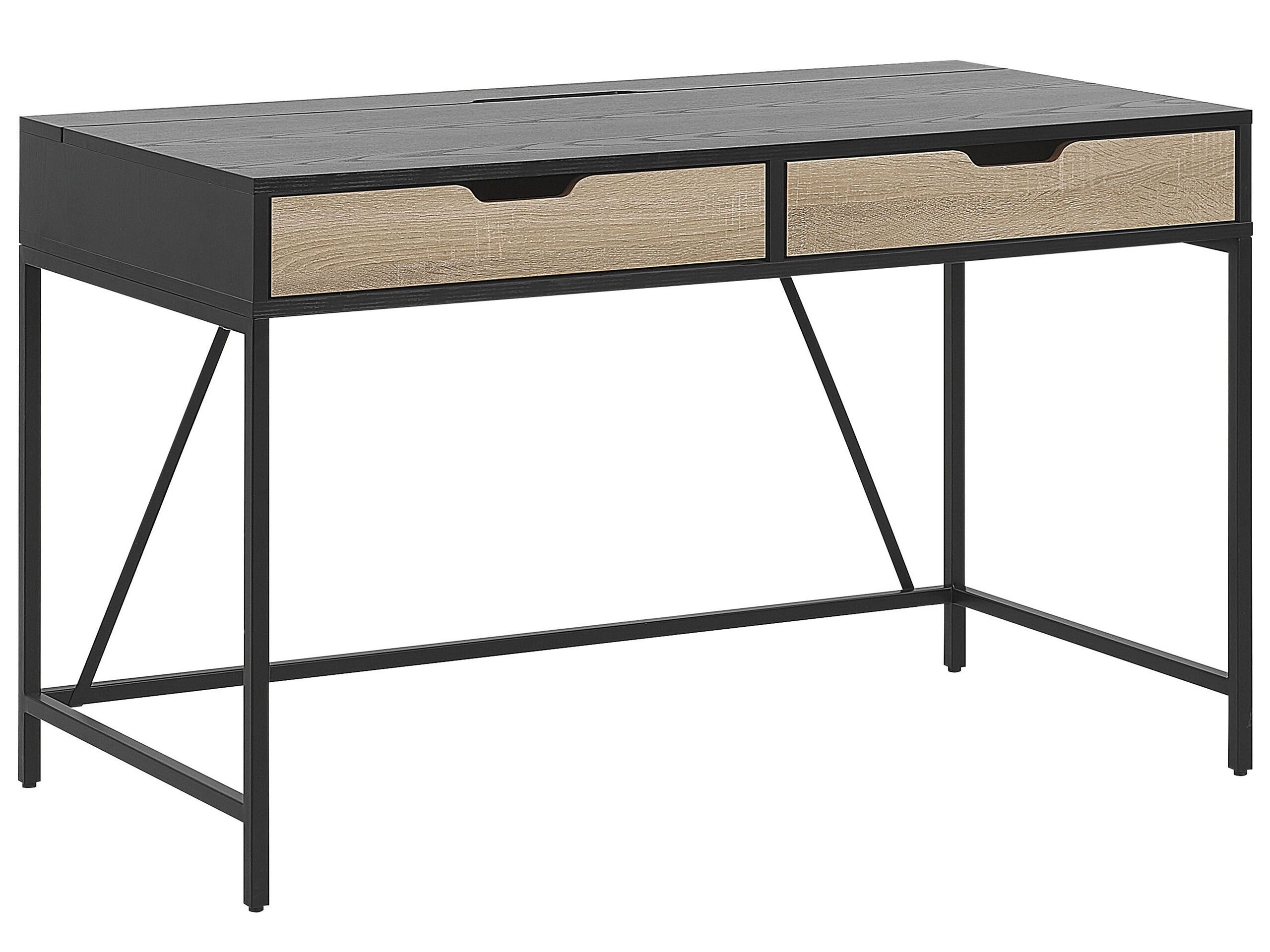 2 Drawer Home Office Desk 120 x 60 cm Black with Light Wood JENA - Gemini Interiors