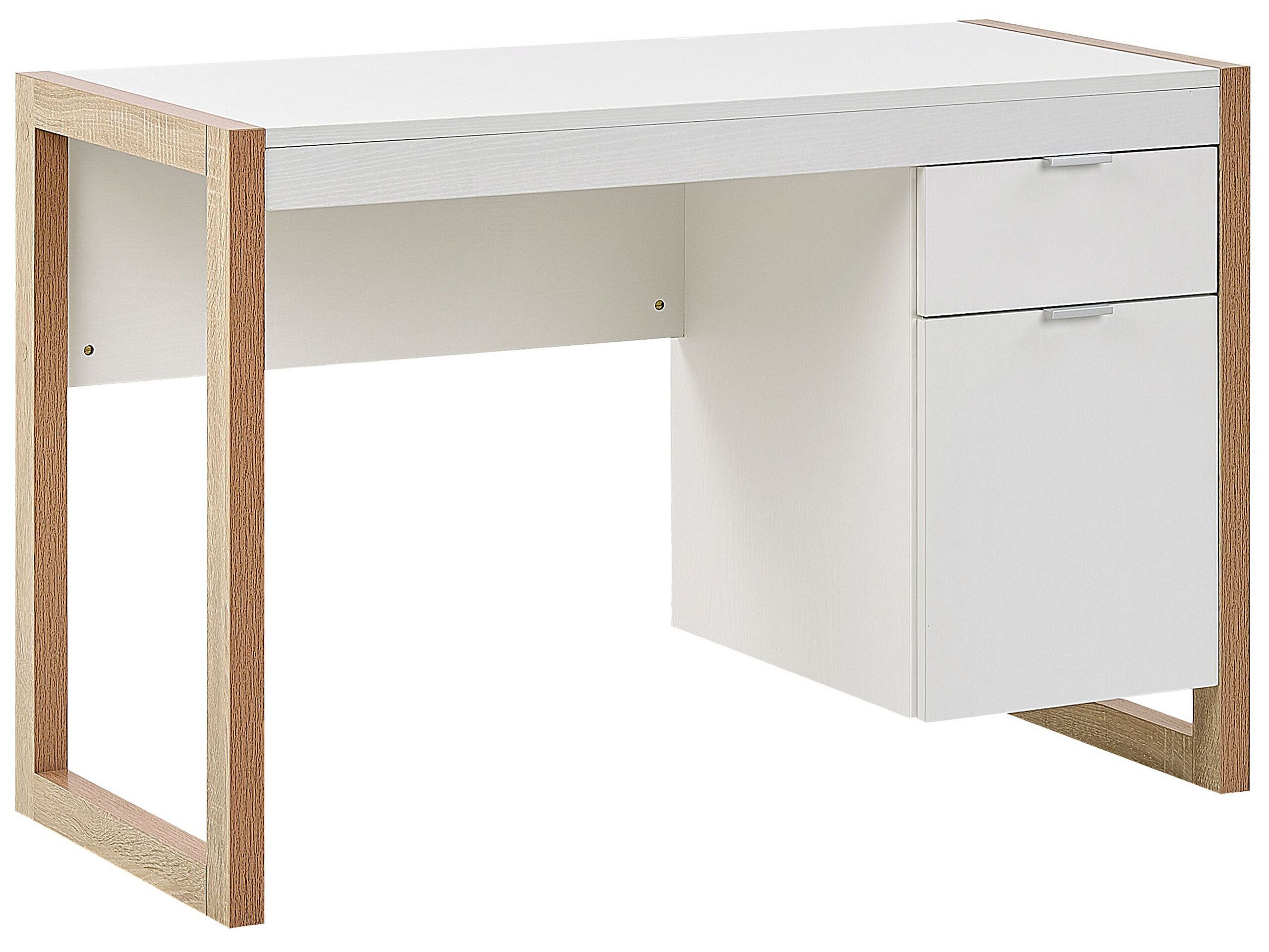 1 Drawer Home Office Desk with Cupboard 110 x 50 cm White with Light Wood JOHNSON - Gemini Interiors