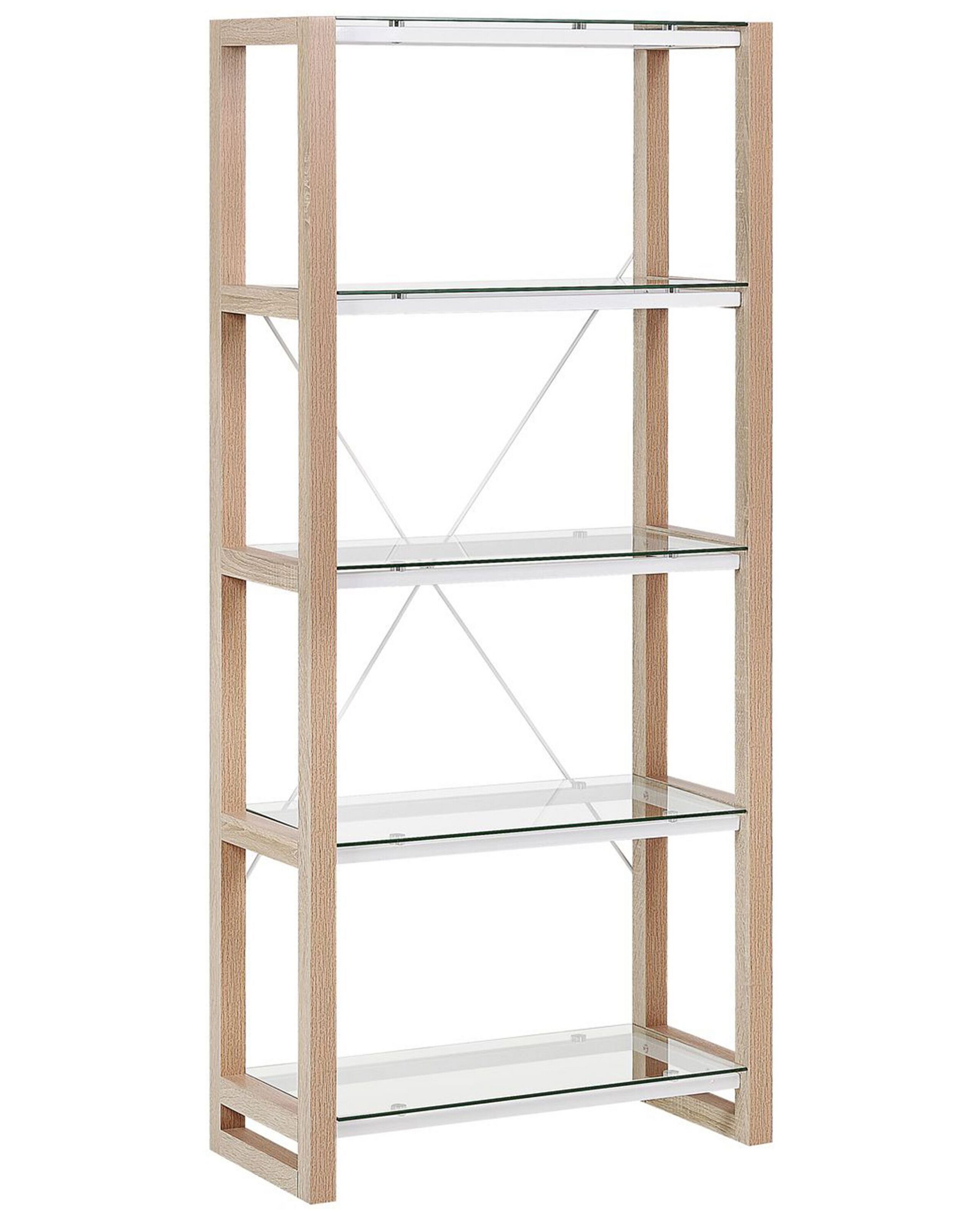 4 Tier Bookcase White and Light Wood JENKS - Gemini Interiors