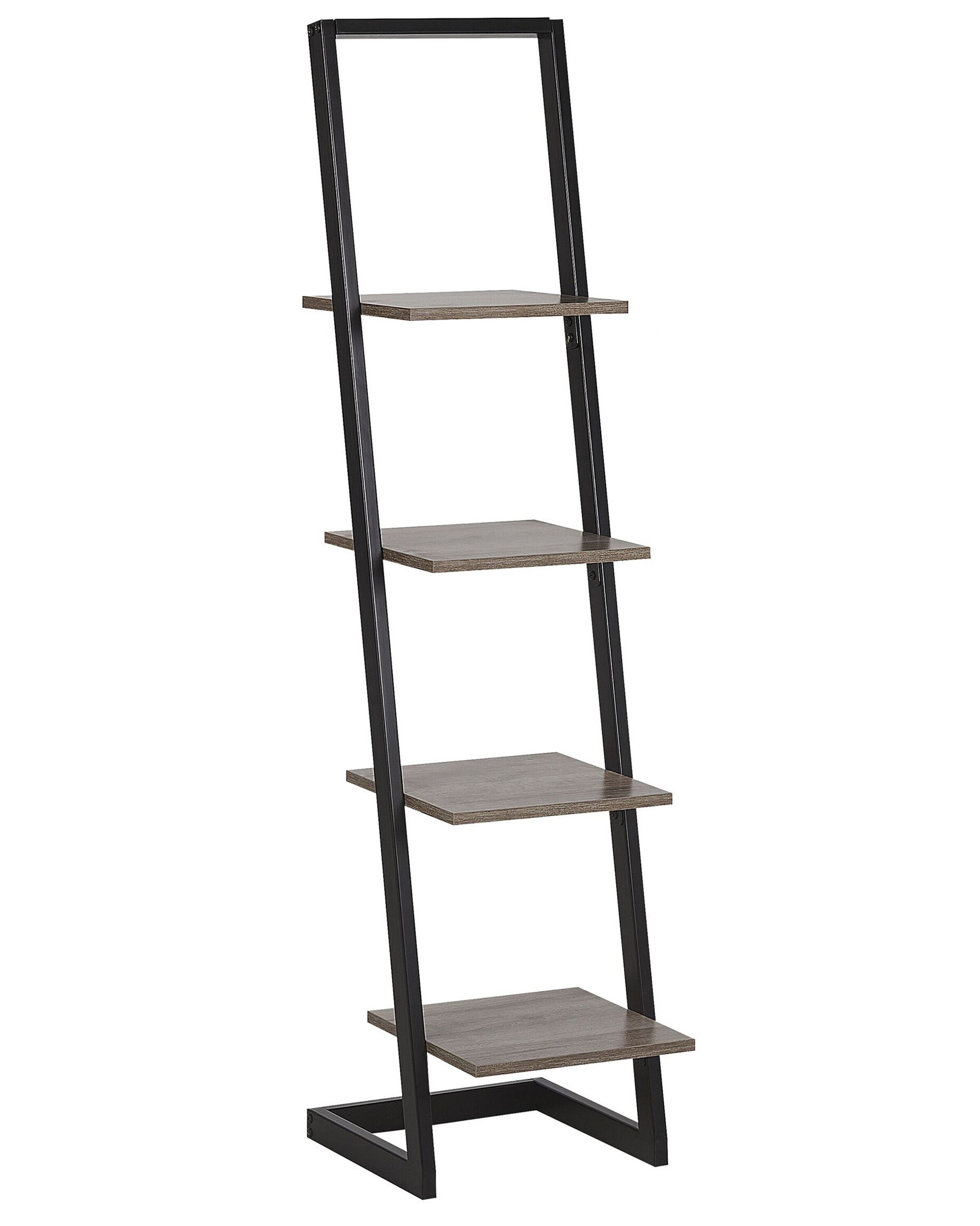 4 Tier Ladder Bookcase Black and Dark Wood JOPLIN - Gemini Interiors