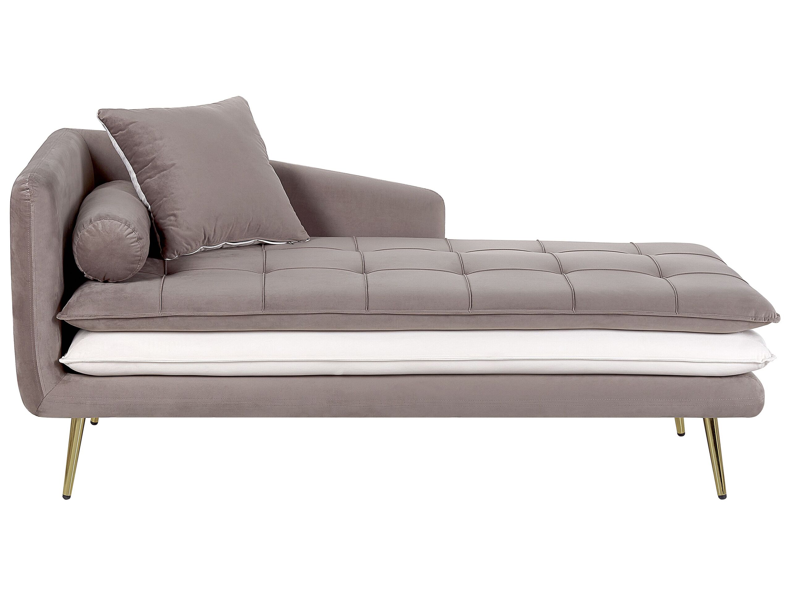 Left Hand Velvet Chaise Lounge Brown with White GONESSE - Gemini Interiors