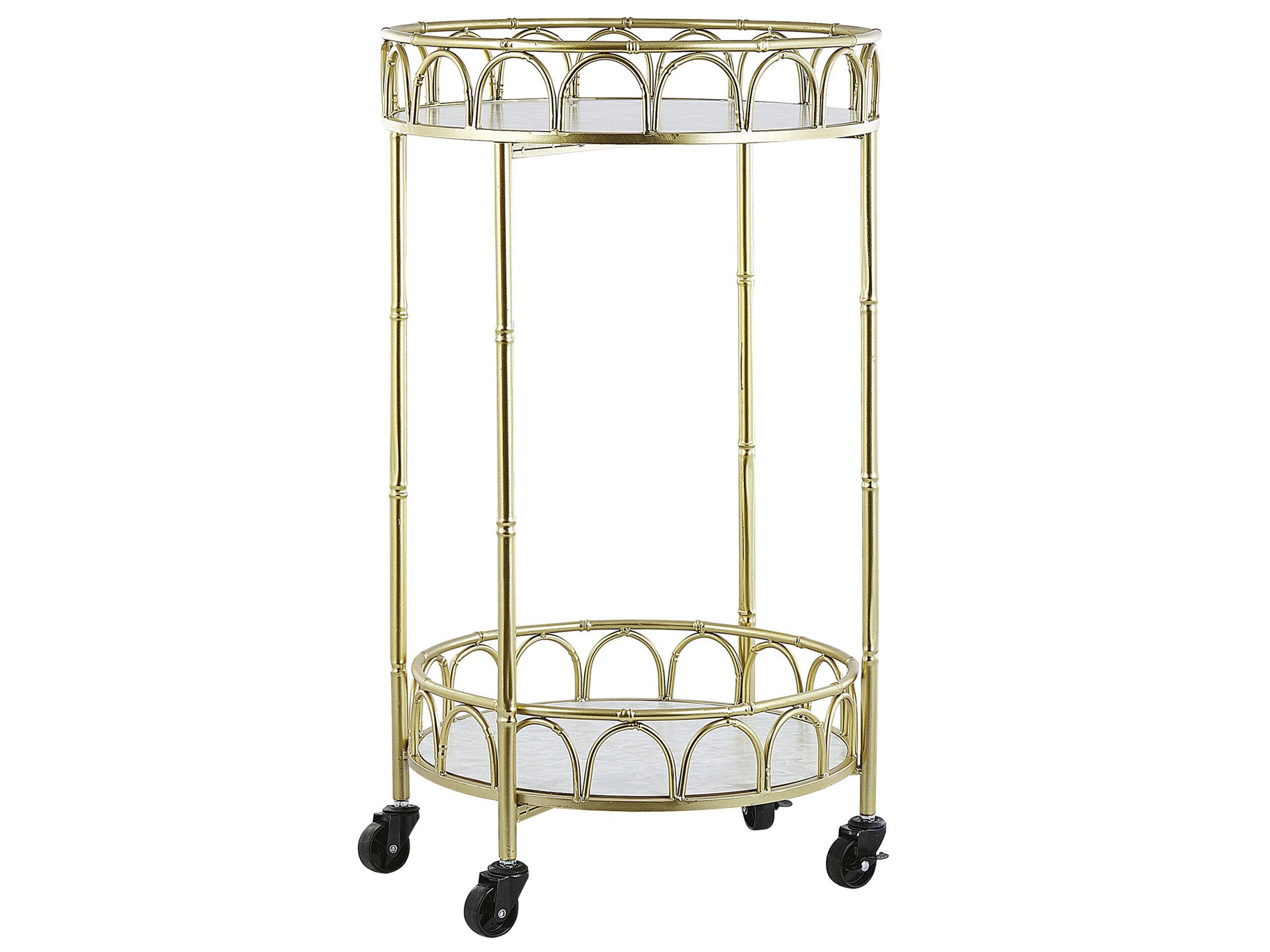 Round Metal Drinks Trolley Gold with Marble Effect SHAFTER - Gemini Interiors