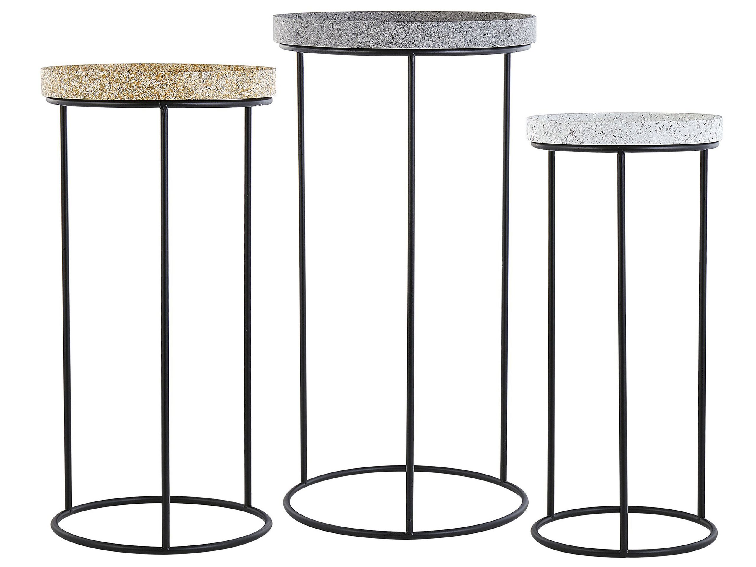 Set of 3 Side Tables Granite Effect TEXON - Gemini Interiors