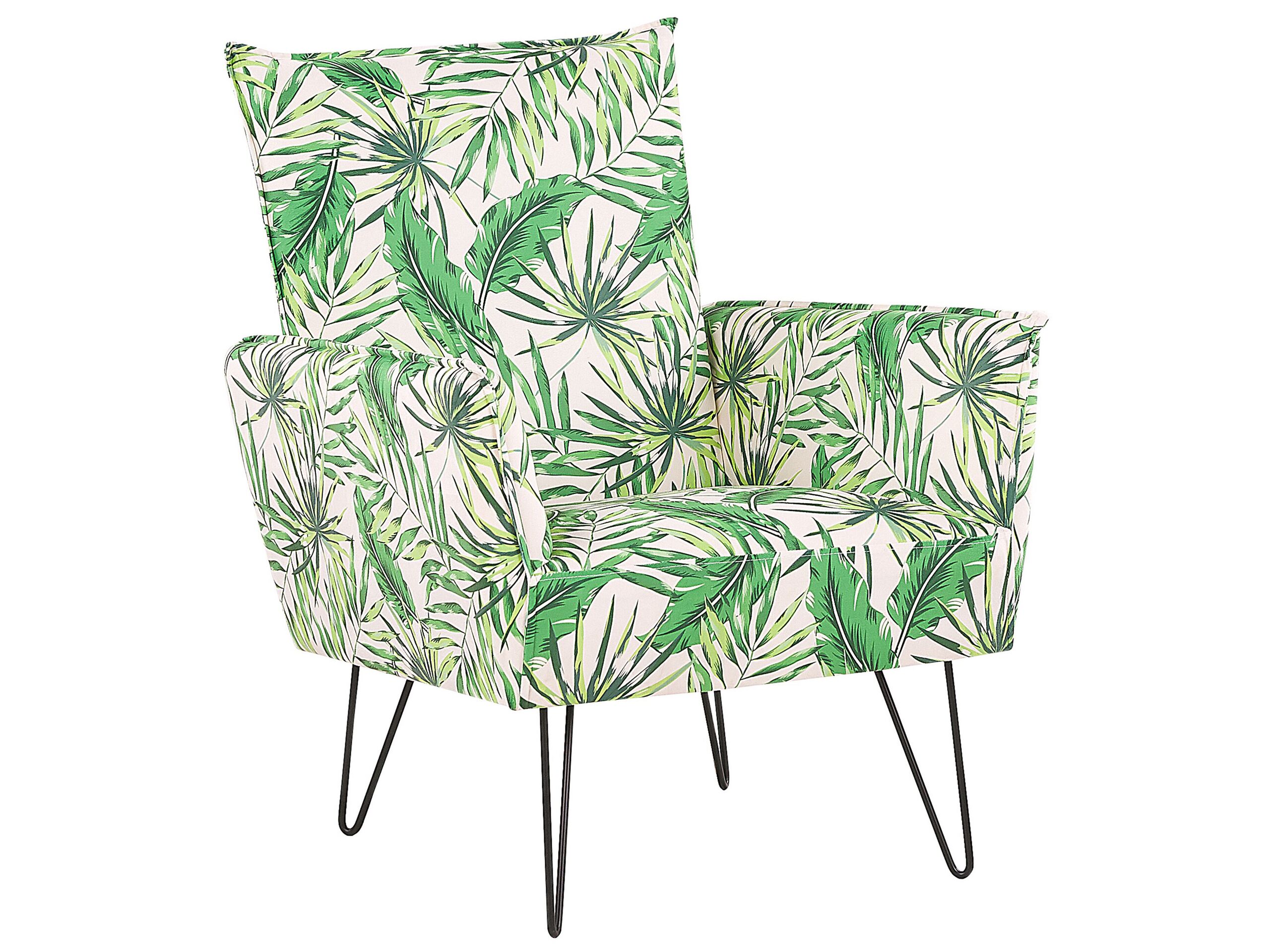 Armchair Leaf Pattern White with Green RIBE - Gemini Interiors