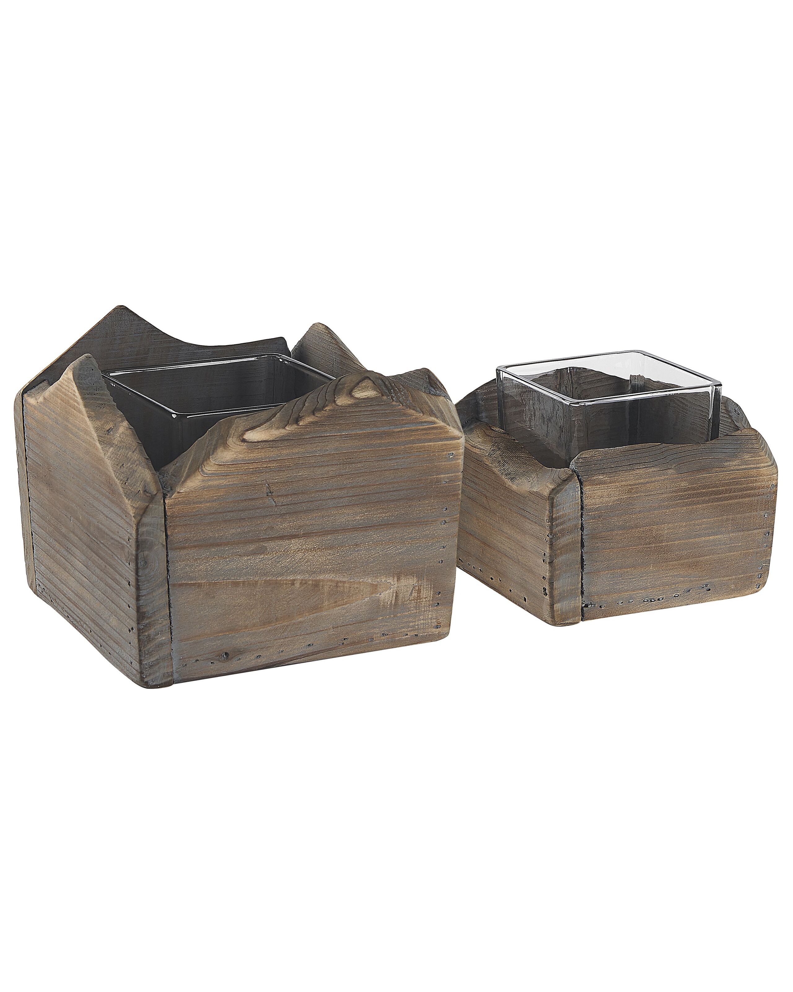 Set of 2 Candle Holders Dark Wood - Gemini Interiors