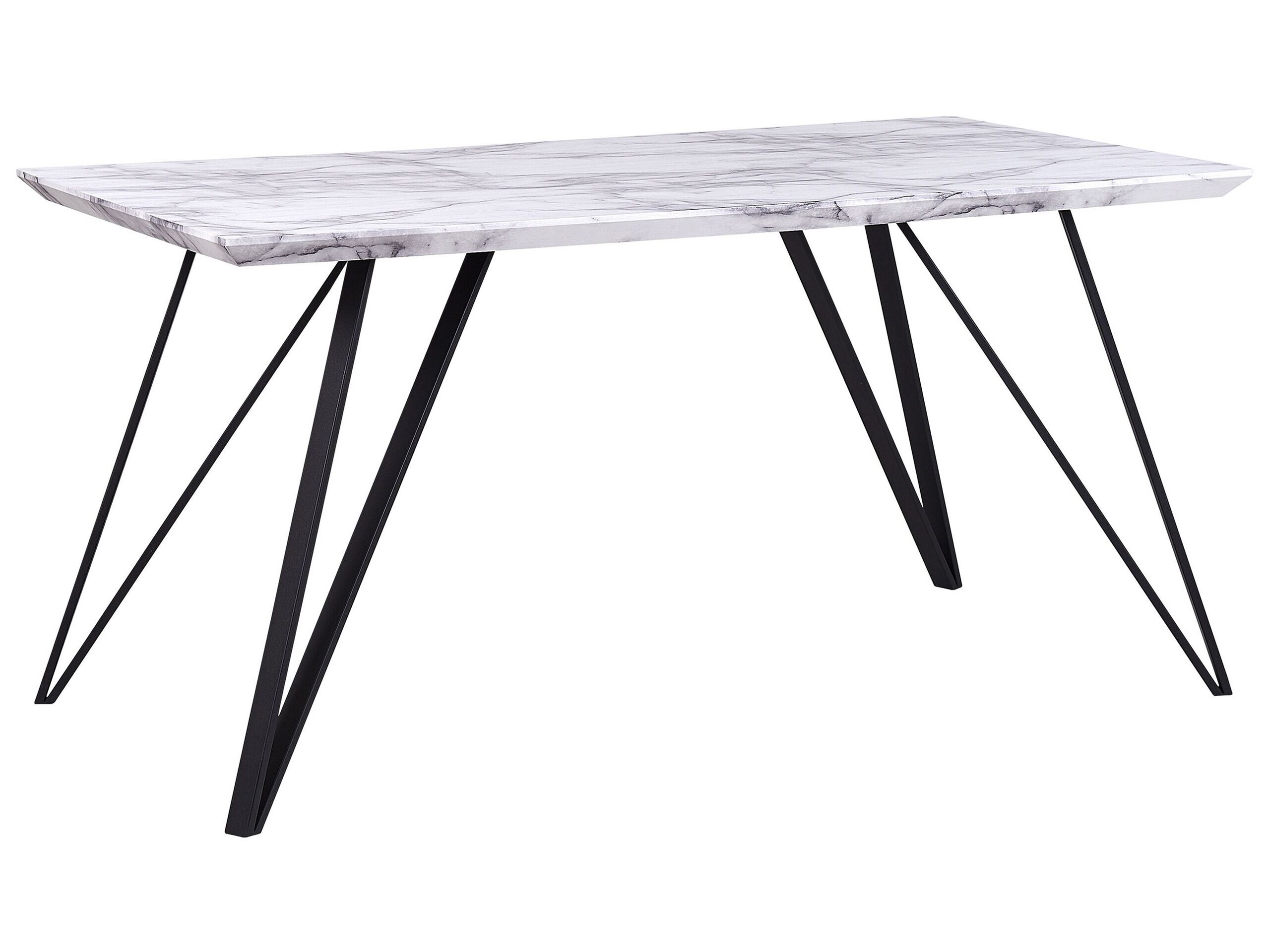 Dining Table 150 x 80 cm Marble Effect White with Black MOLDEN - Gemini Interiors