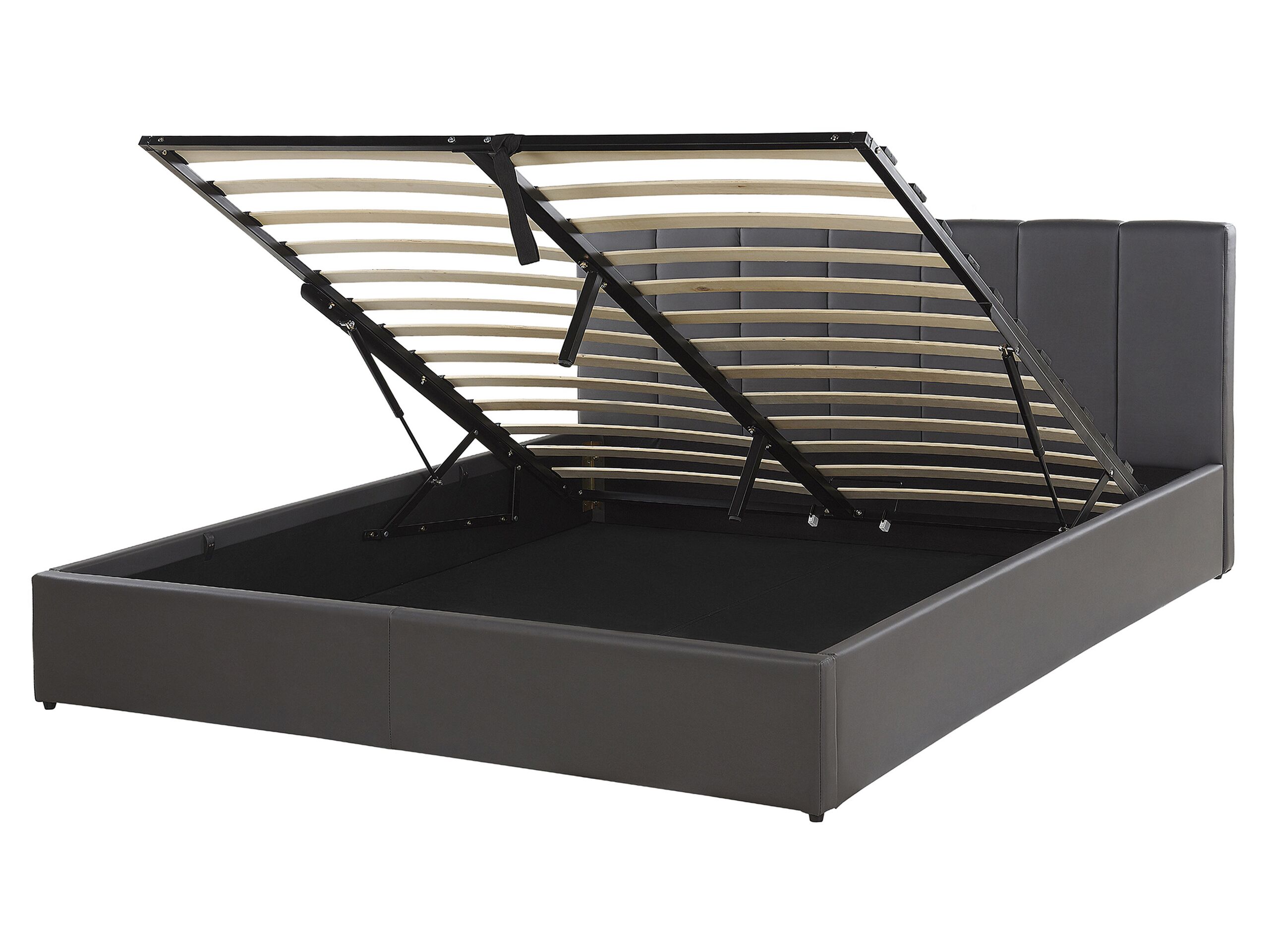 Faux Leather EU King Size Ottoman Bed Grey DREUX - Gemini Interiors