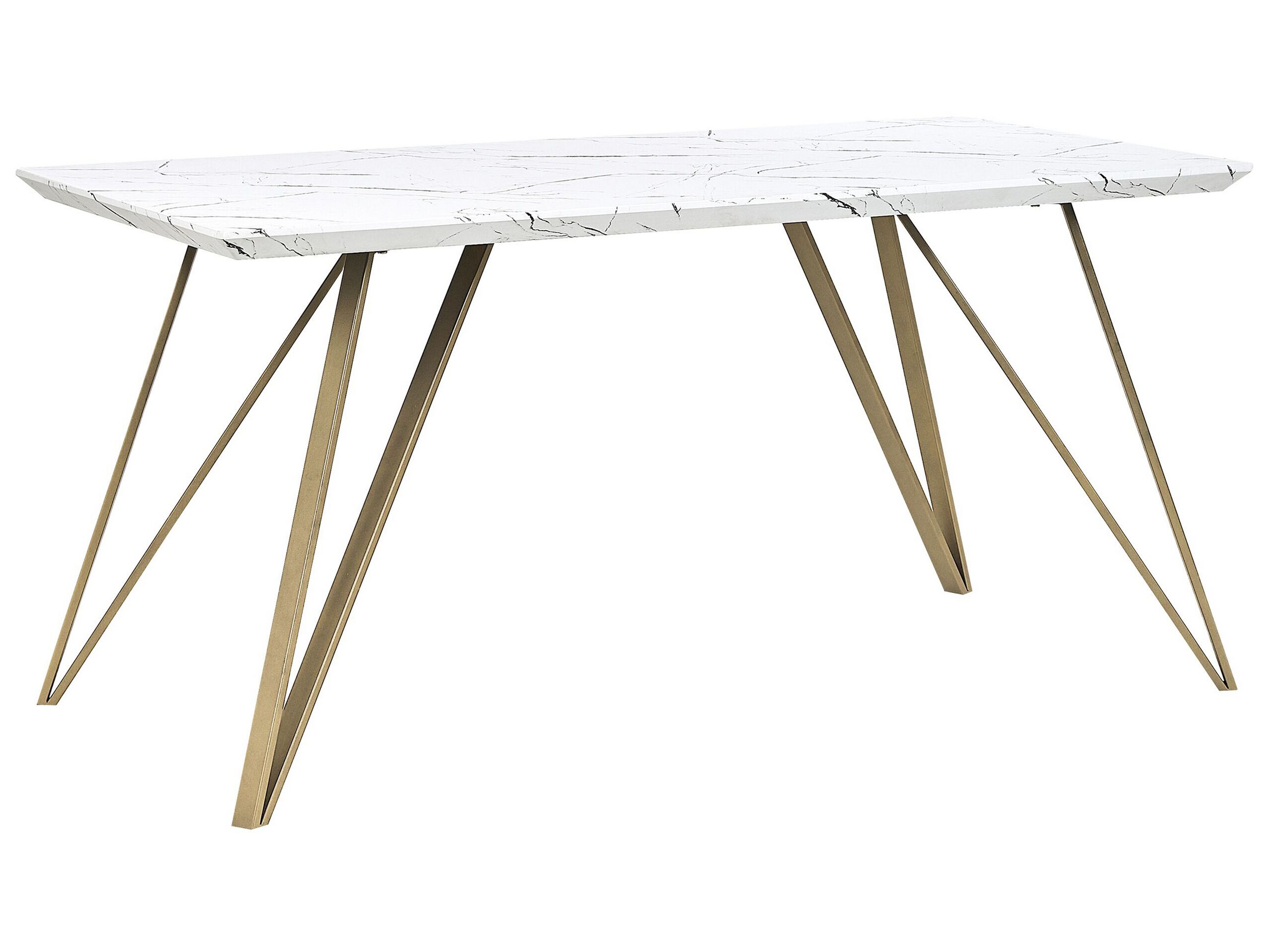 Dining Table 150 x 80 cm Marble Effect White with Gold MOLDEN - Gemini Interiors