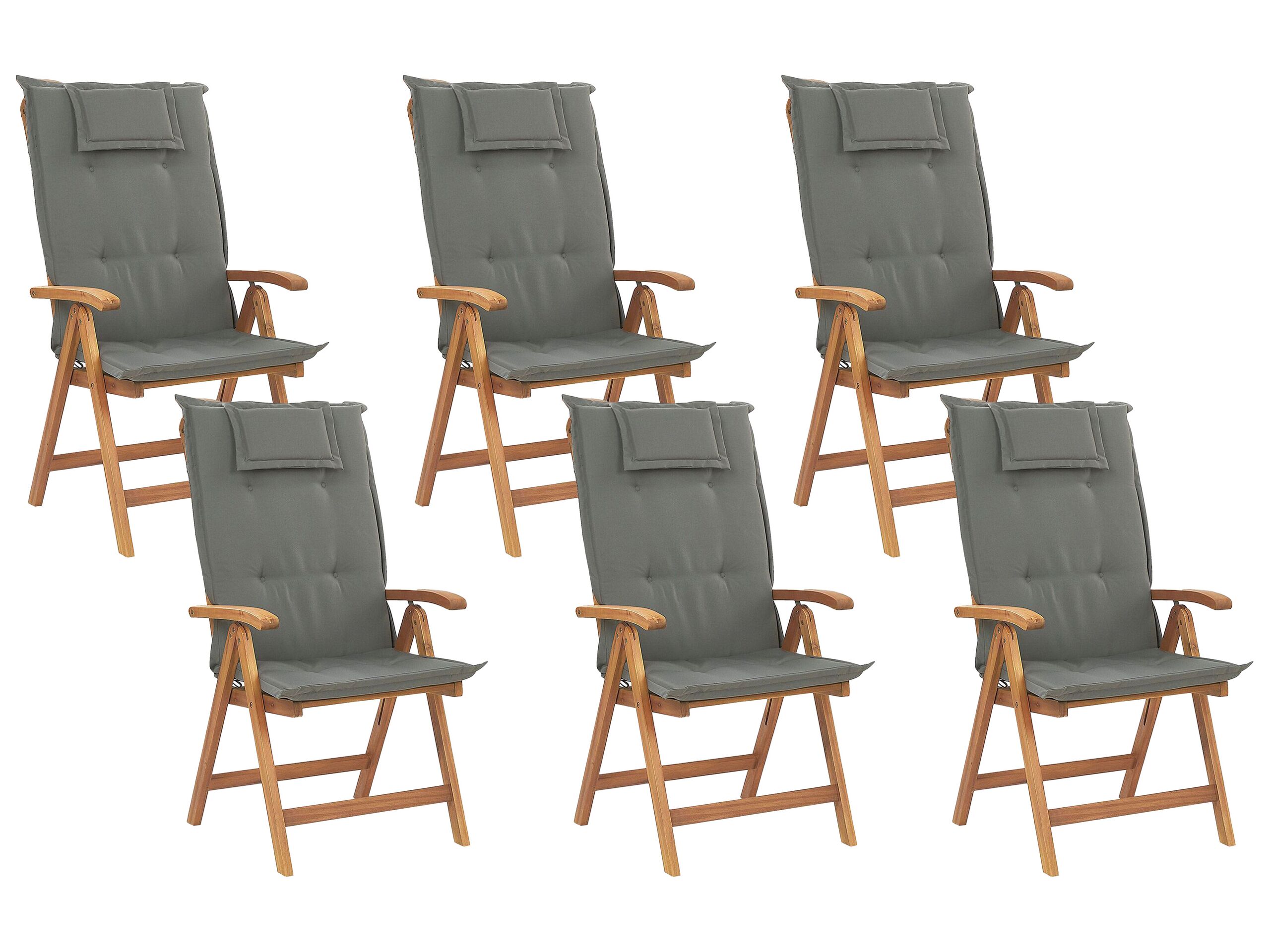 Set of 6 Acacia Wood Garden Folding Chairs with Graphite Grey Cushions JAVA - Gemini Interiors