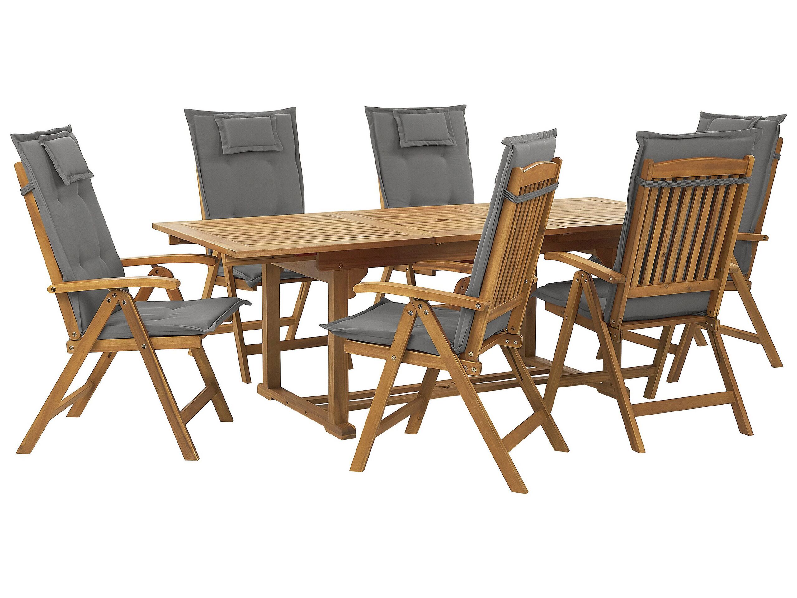 6 Seater Acacia Wood Garden Dining Set with Graphite Grey Cushions JAVA - Gemini Interiors