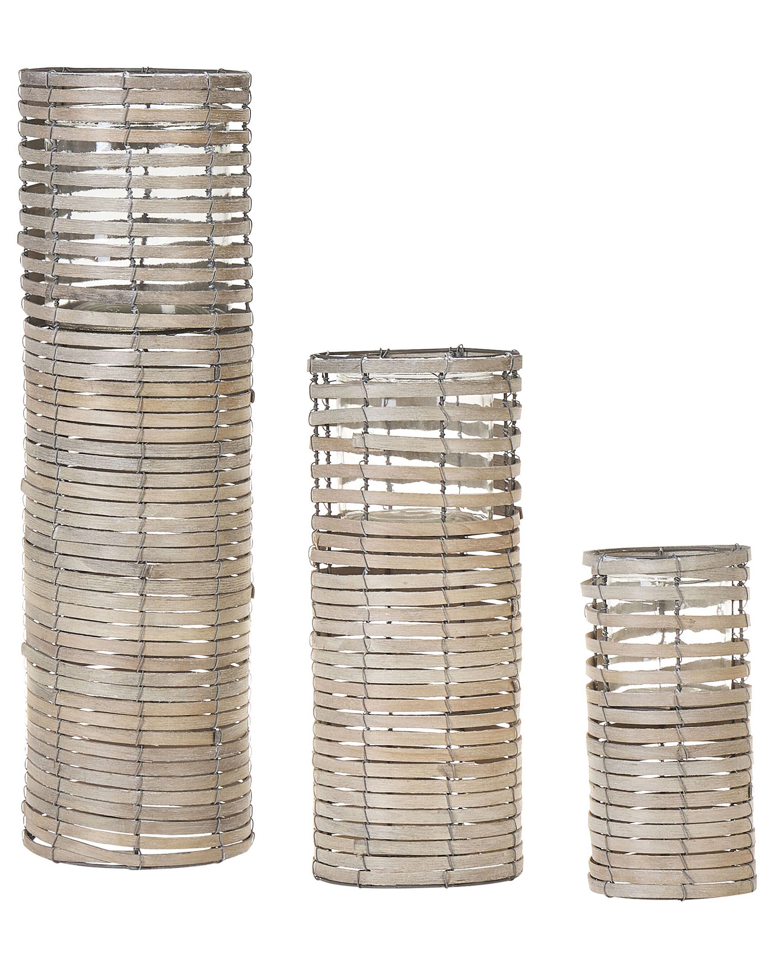 Set of 3 Candle Holders Light Wood - Gemini Interiors