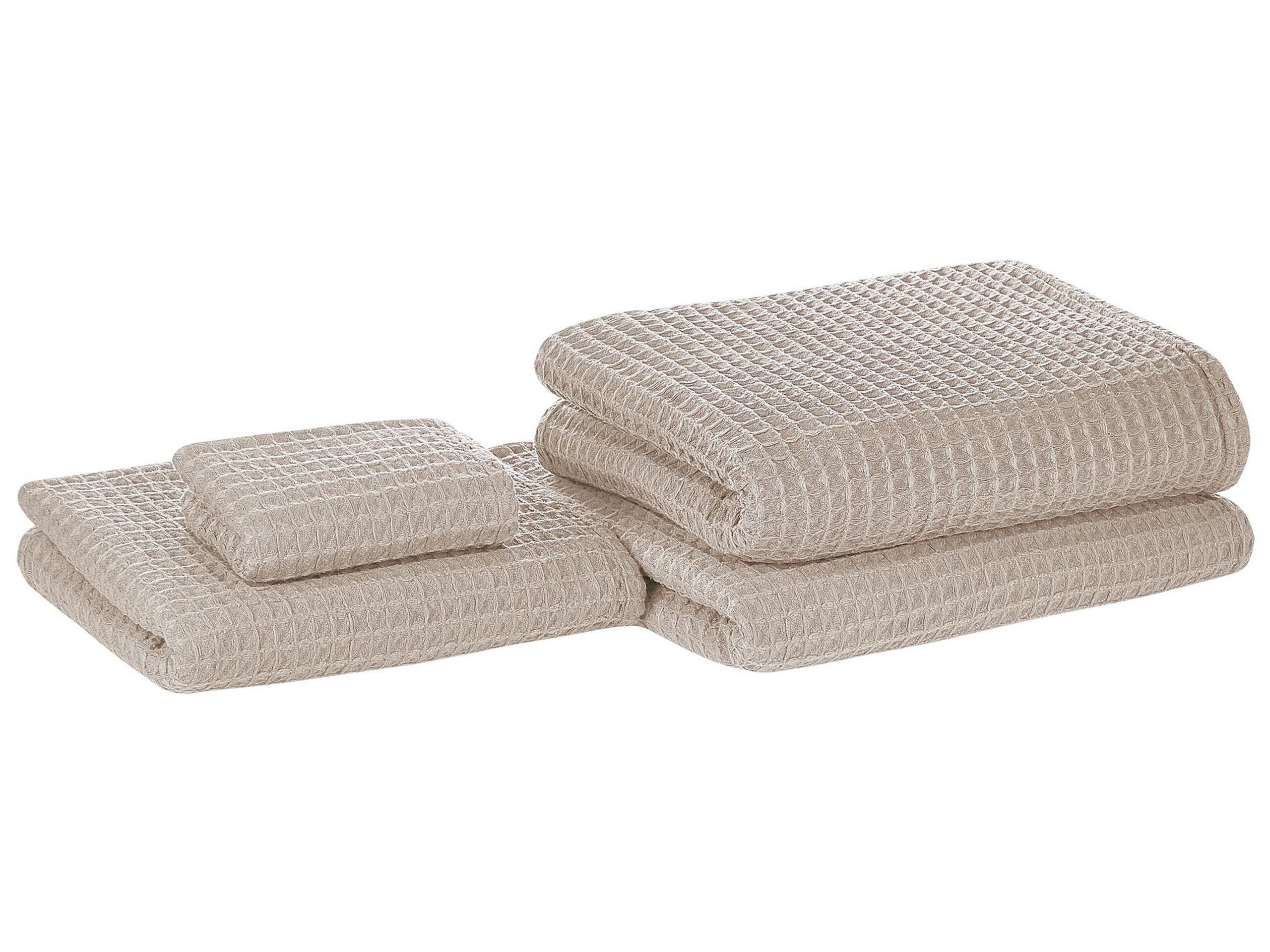 Set of 4 Cotton Towels Beige AREORA - Gemini Interiors