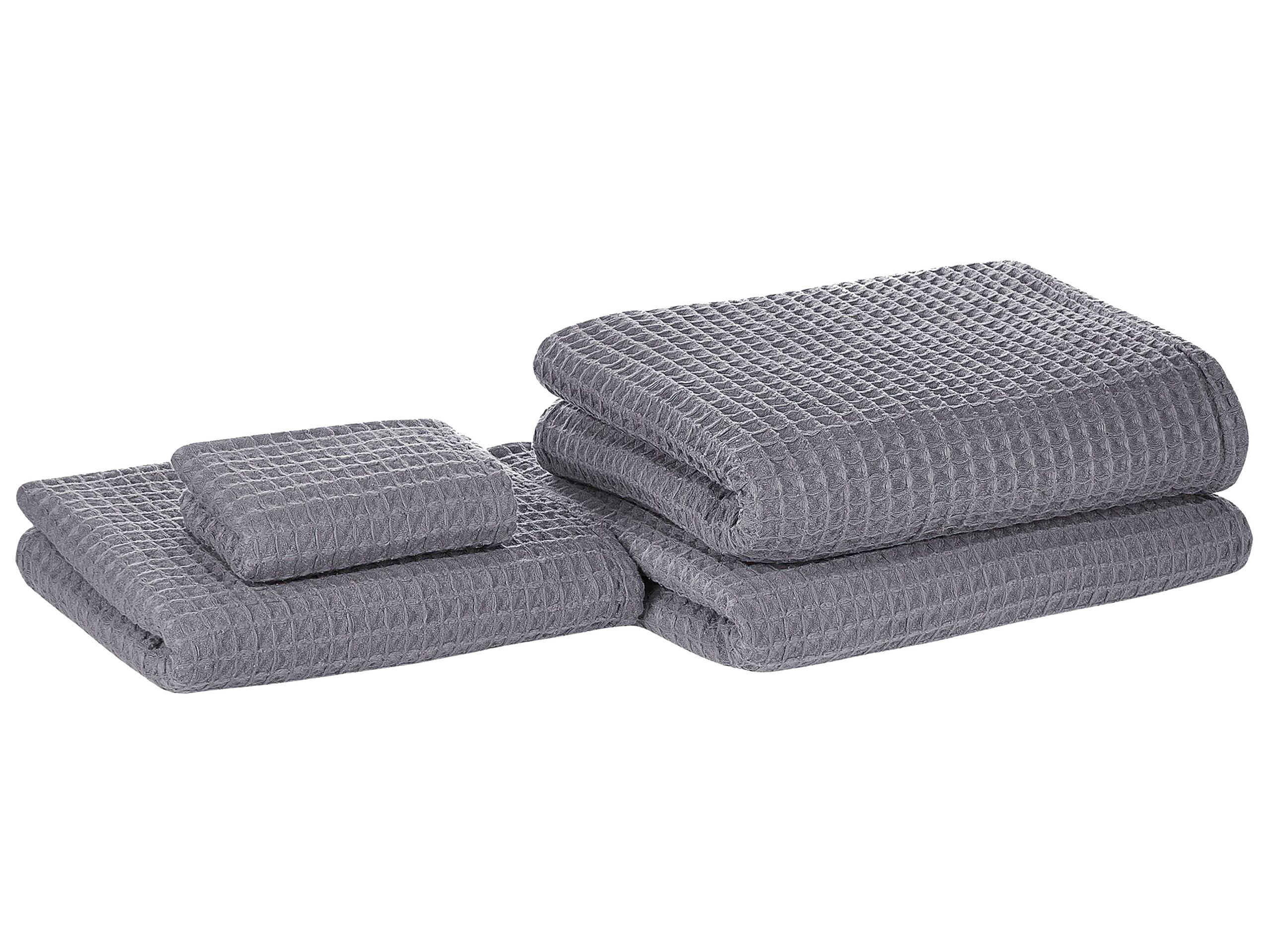 Set of 4 Cotton Towels Grey AREORA - Gemini Interiors