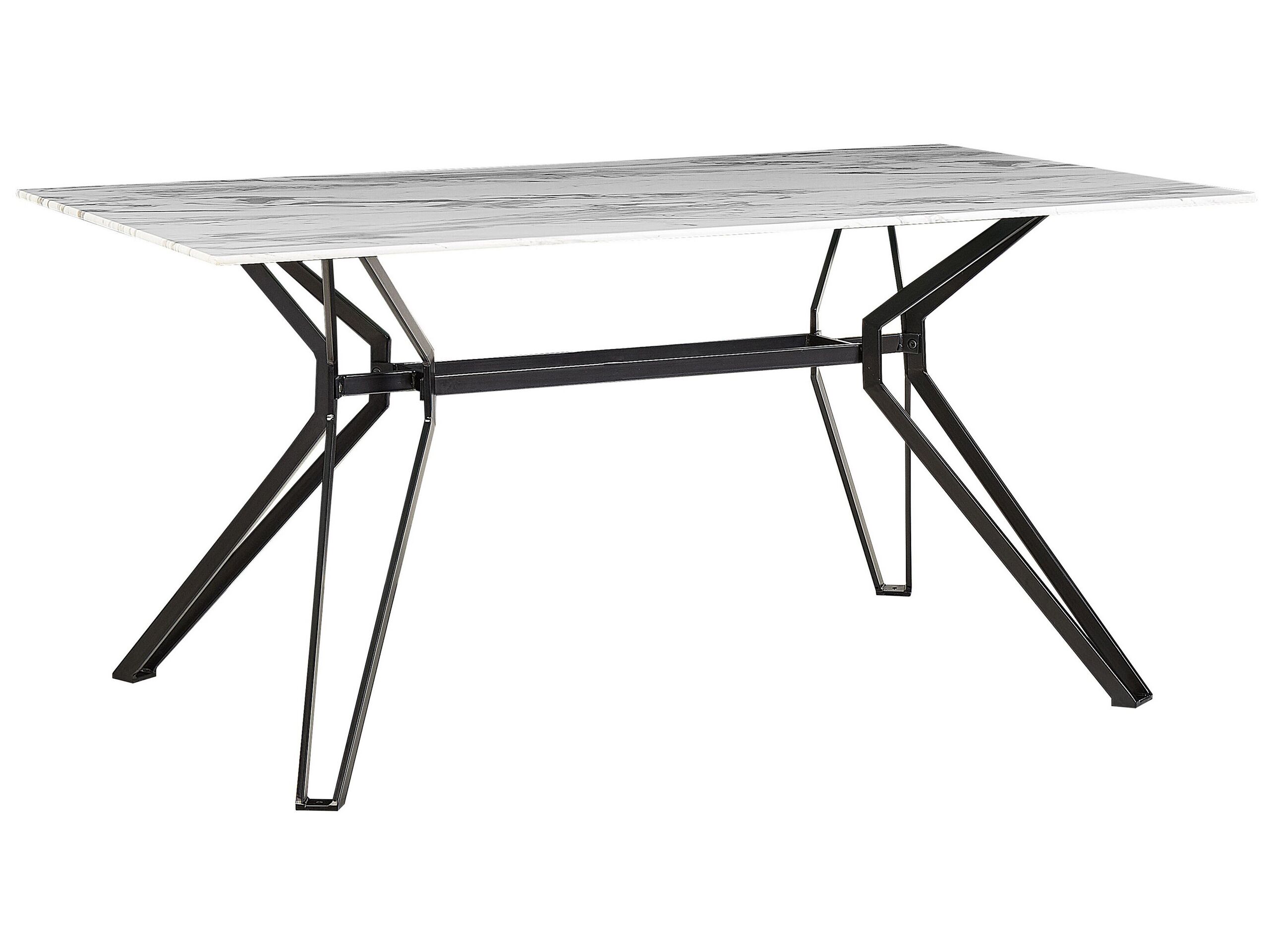 Dining Table with Glass Top 160 x 90 cm Marble Effect with Black BALLINA - Gemini Interiors