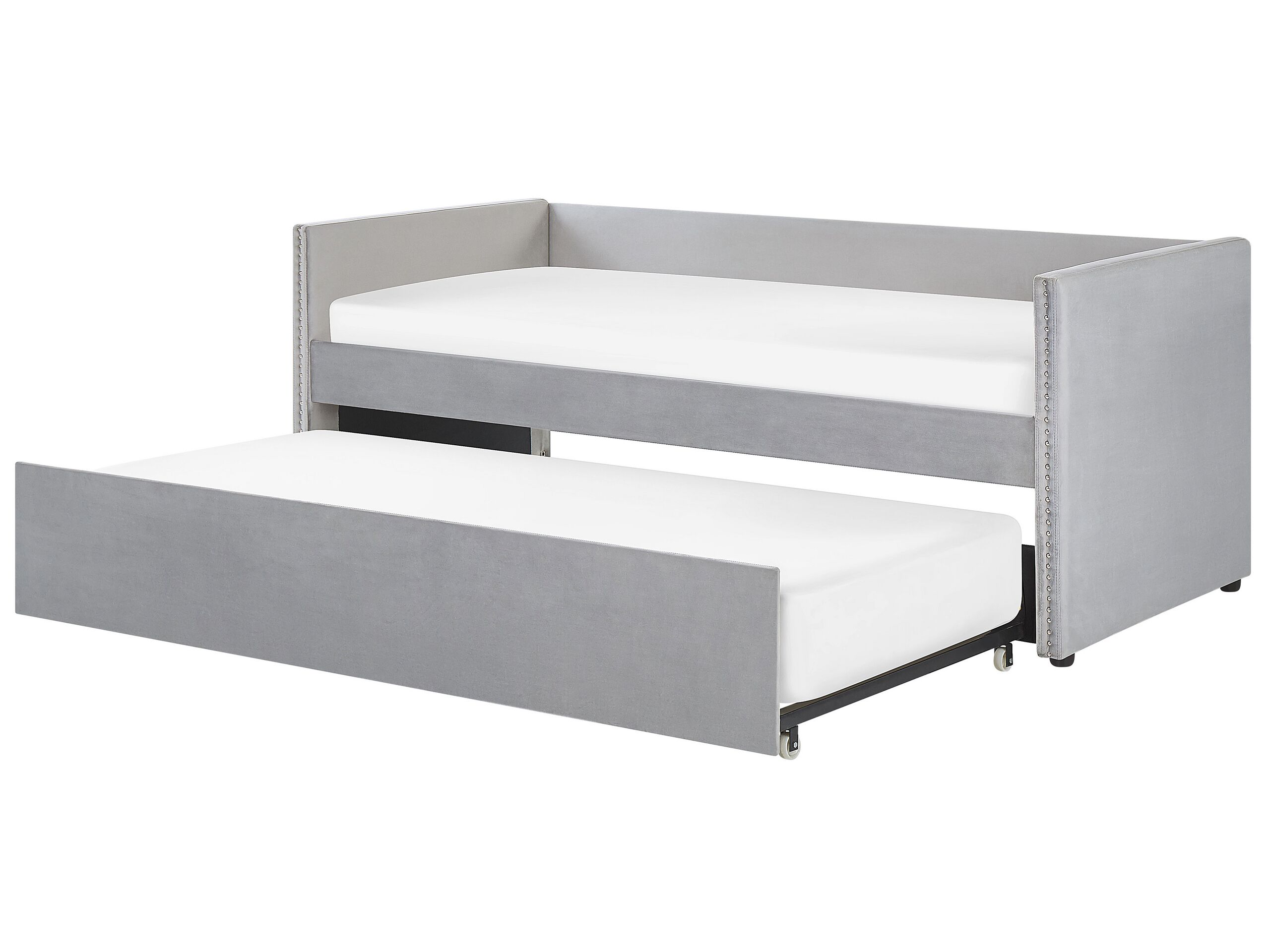 Velvet EU Single Trundle Bed Light Grey TROYES - Gemini Interiors