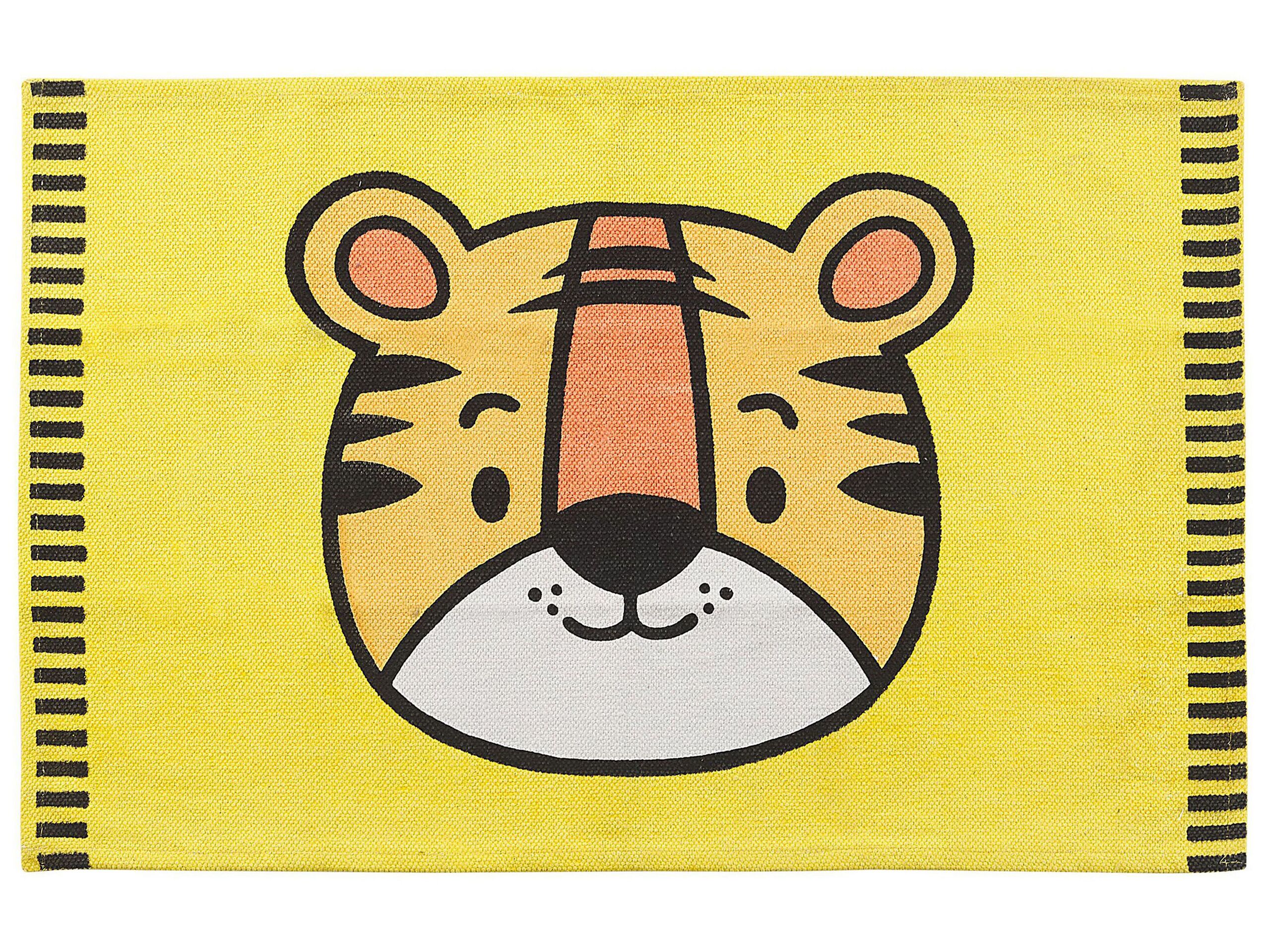 Cotton Kids Rug Tiger Print 60x90cm Yellow - Gemini Interiors