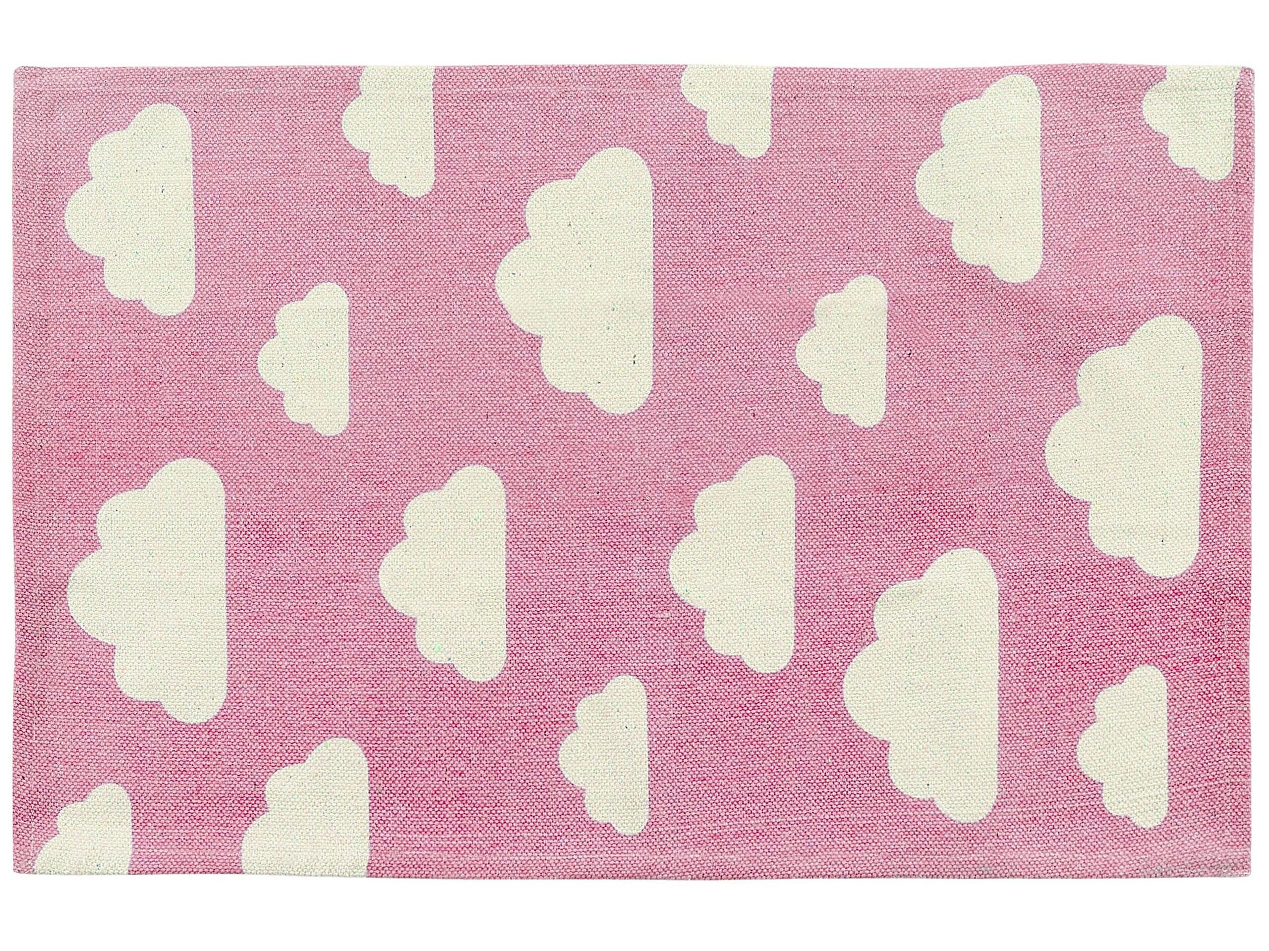 Cotton Kids Rug Cloud Print 60x90cm Pink - Gemini Interiors