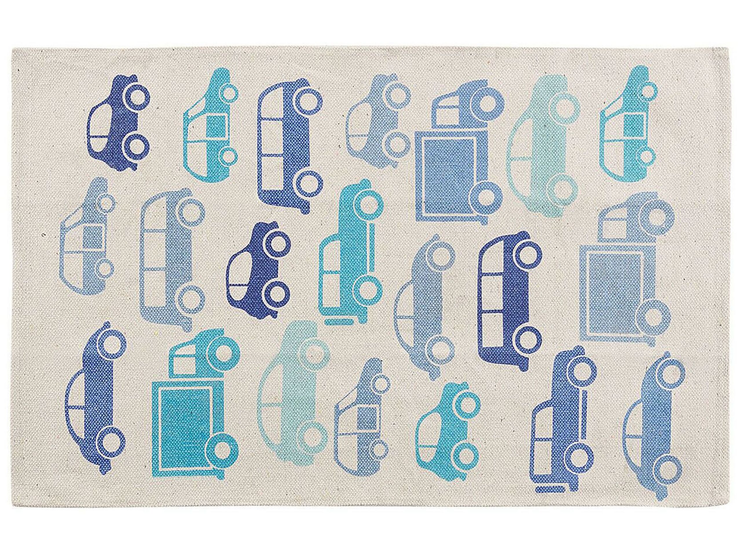 Cotton Kids Rug Car Print 60x90cm Blue - Gemini Interiors