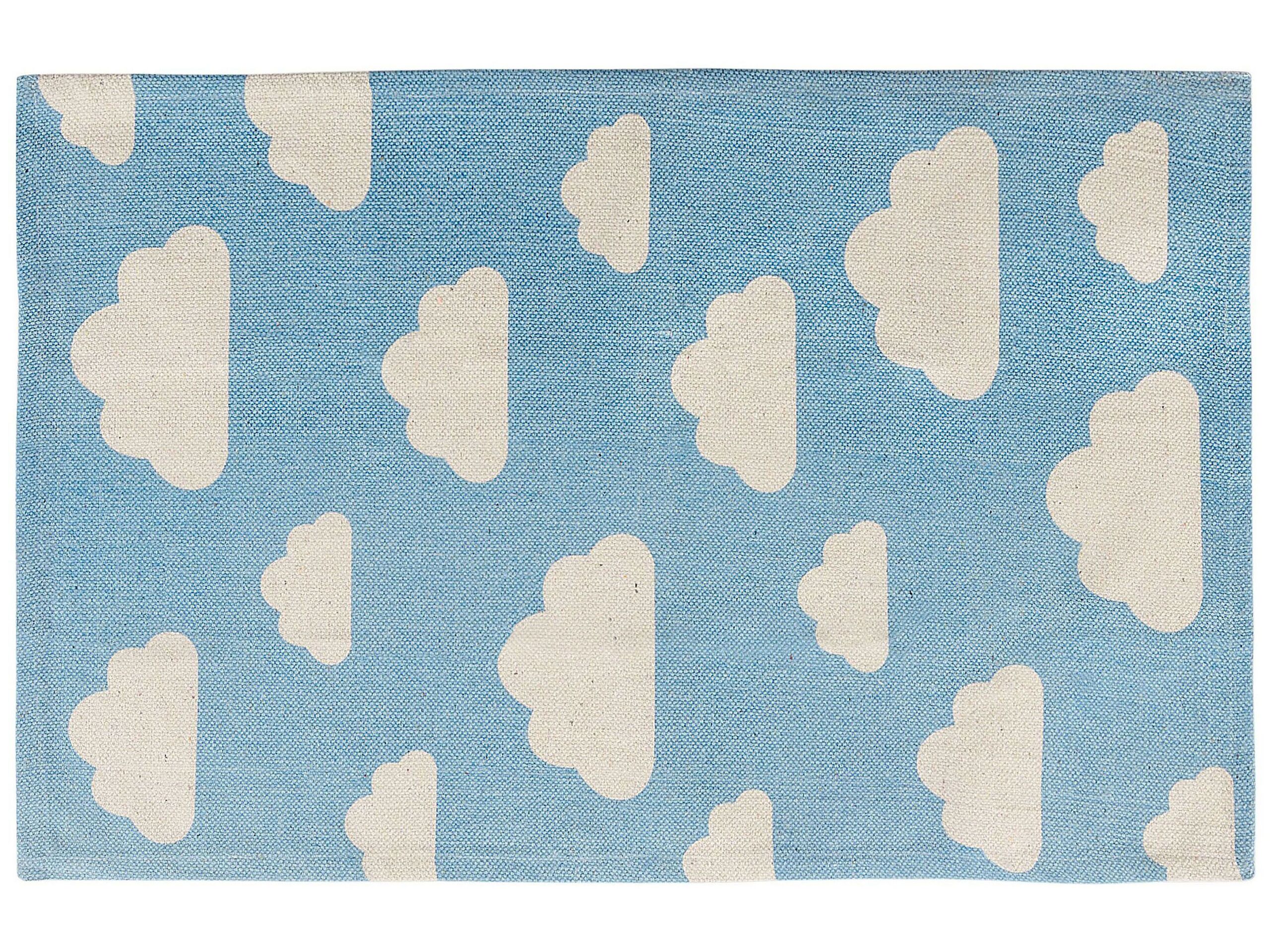 Cotton Kids Rug Cloud Print 60x90cm Blue - Gemini Interiors