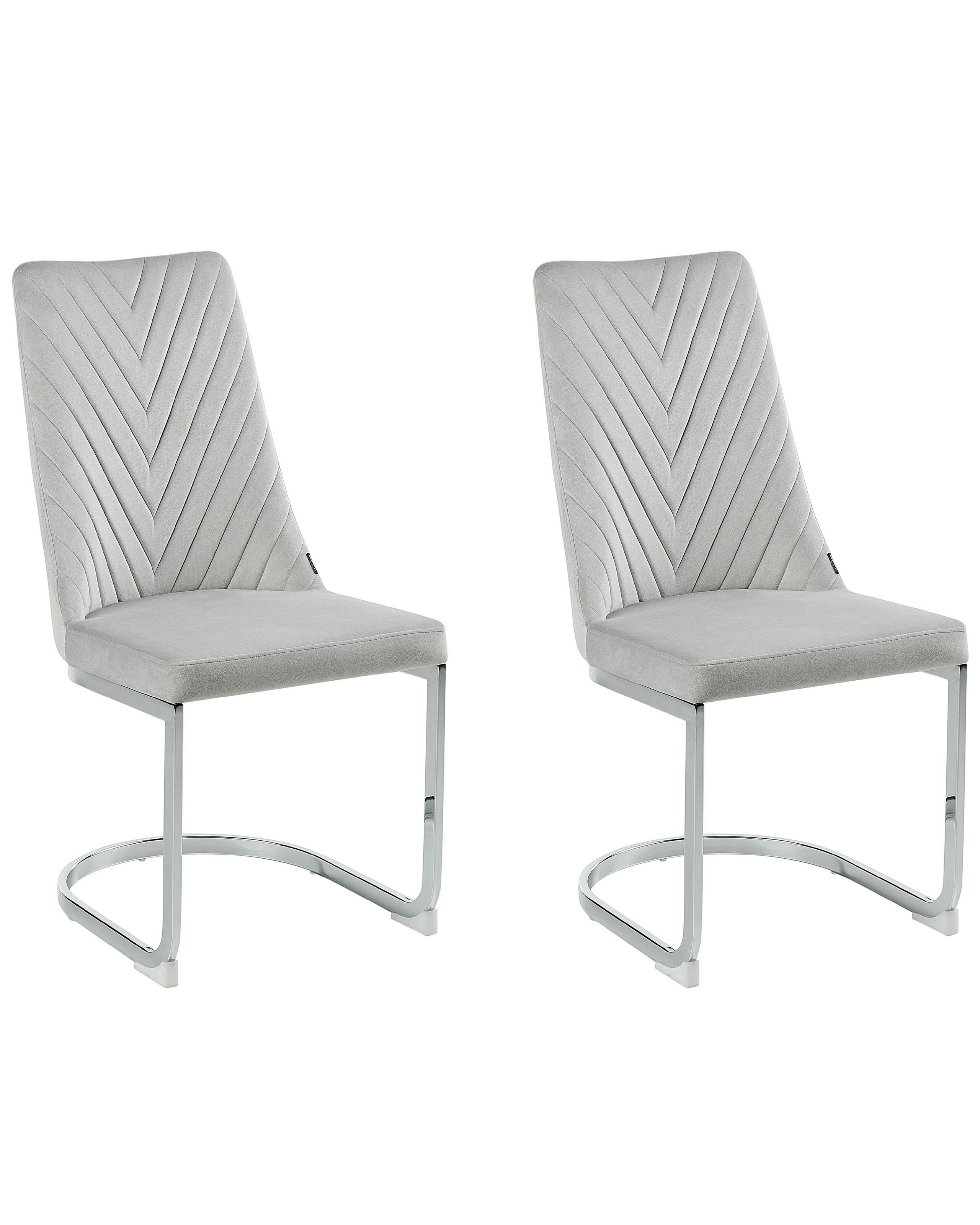 Set of 2 Velvet Dining Chairs Grey ALTOONA - Gemini Interiors