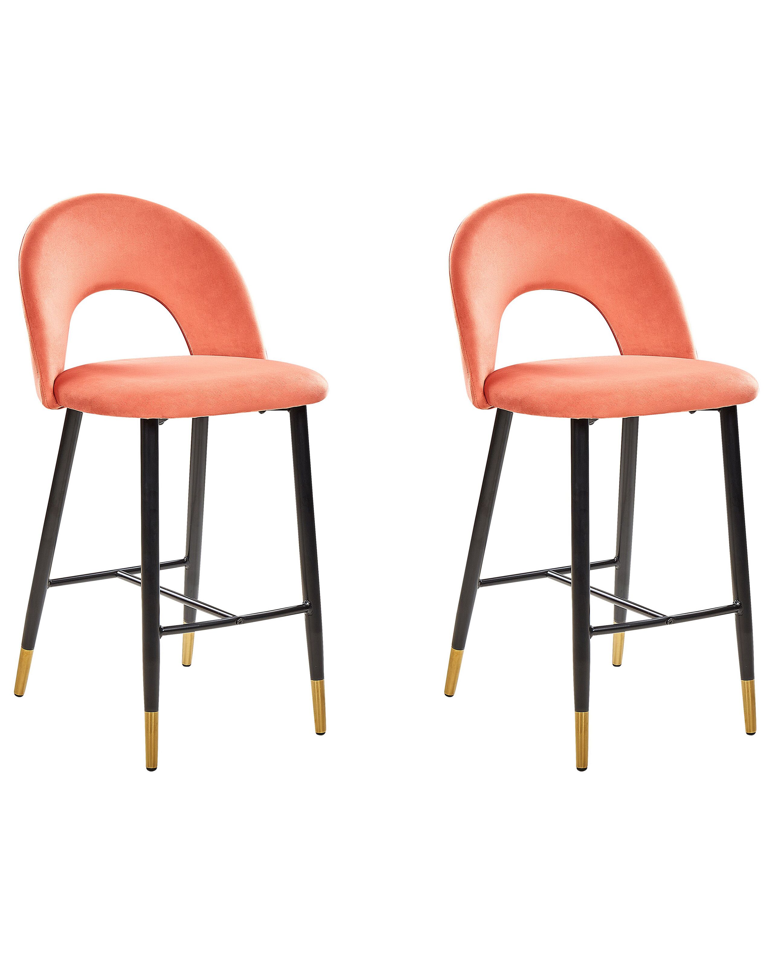 Set of 2 Velvet Bar Chairs Coral Red FALTON - Gemini Interiors