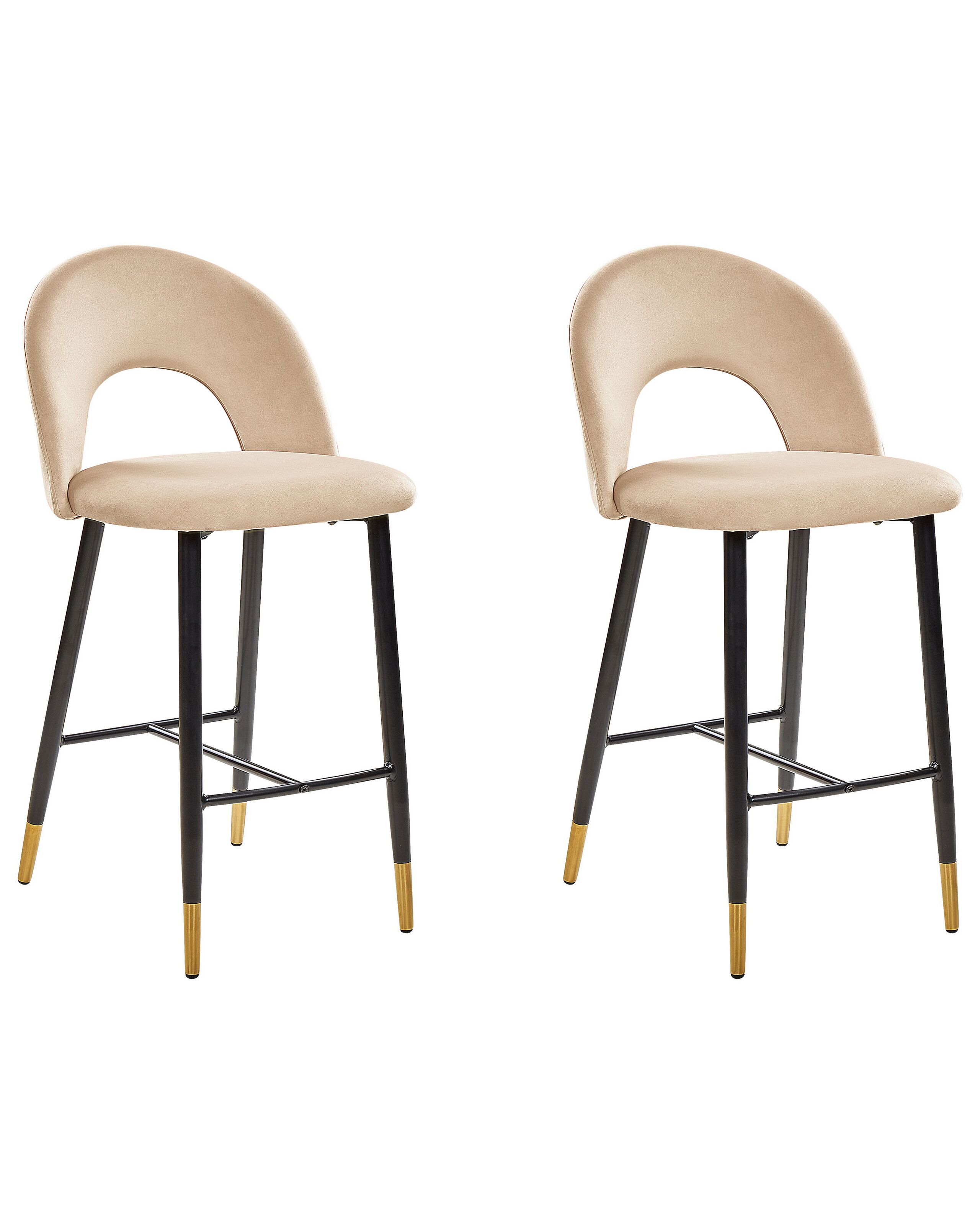 Set of 2 Velvet Bar Chairs Beige FALTON - Gemini Interiors