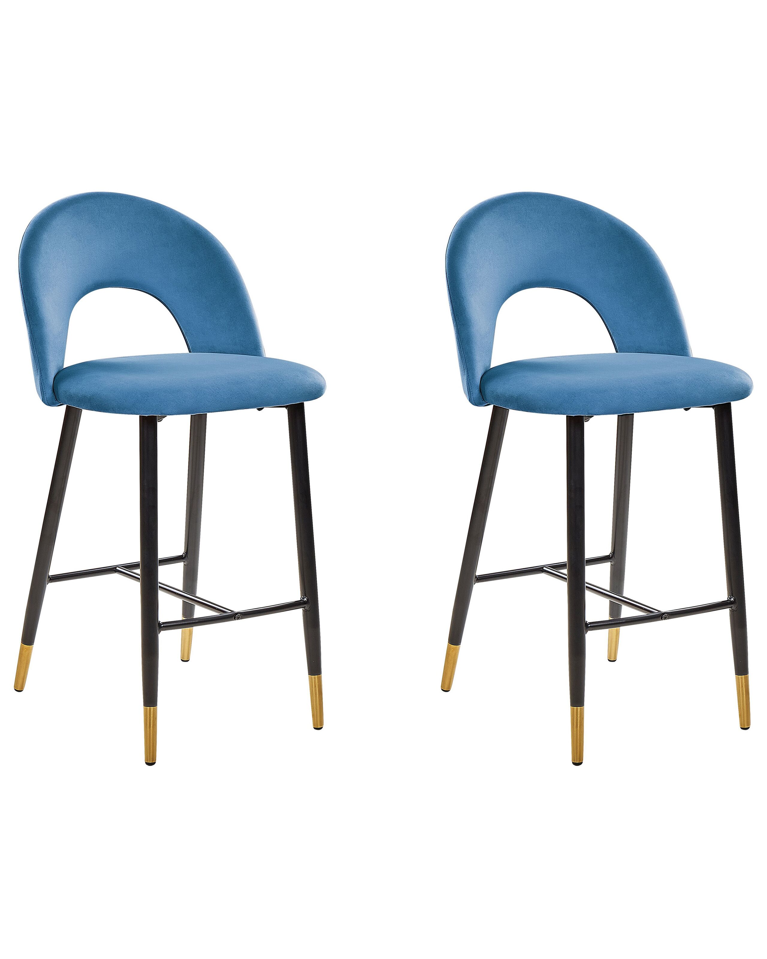 Set of 2 Velvet Bar Chairs Blue FALTON - Gemini Interiors