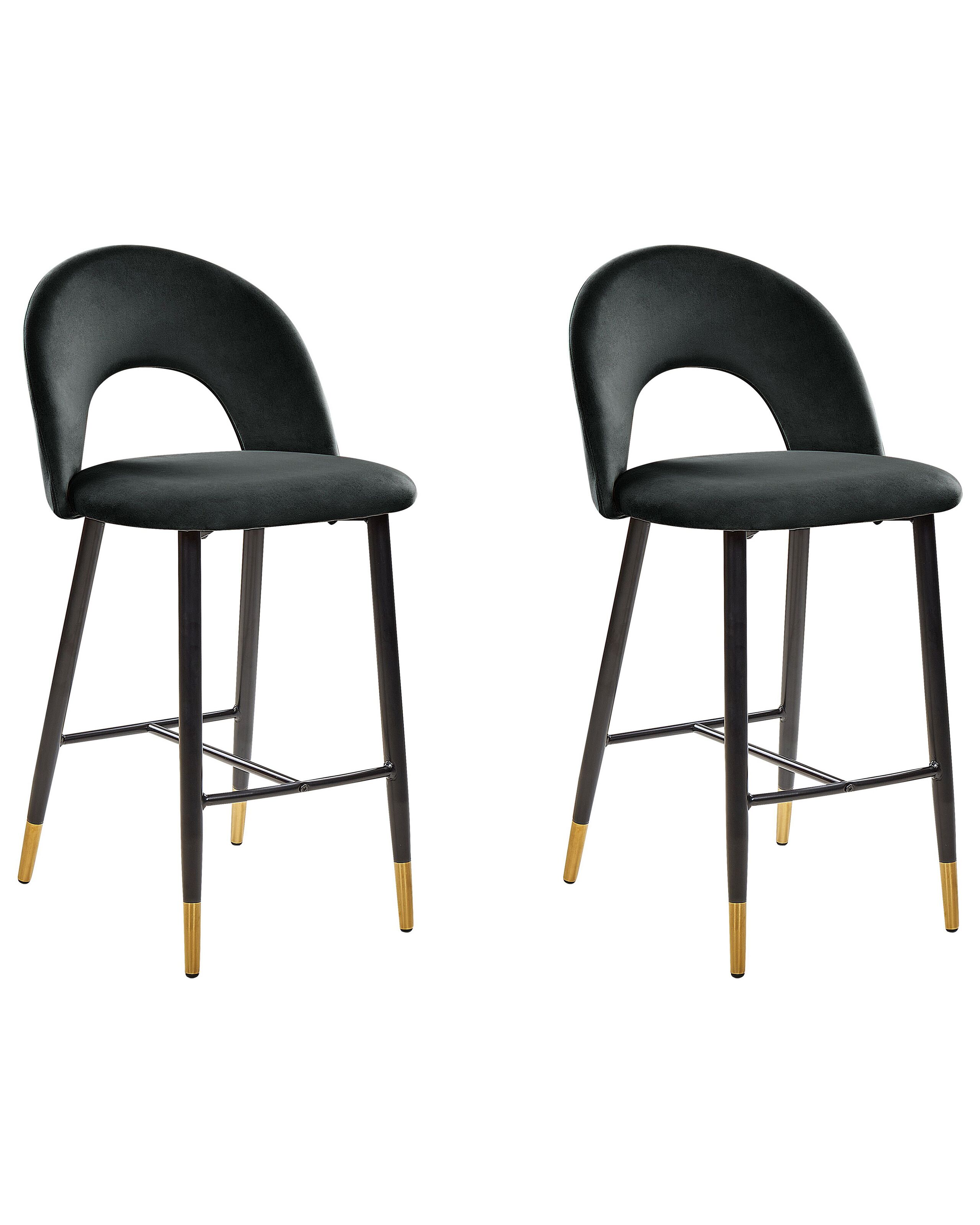 Set of 2 Velvet Bar Chairs Black FALTON - Gemini Interiors
