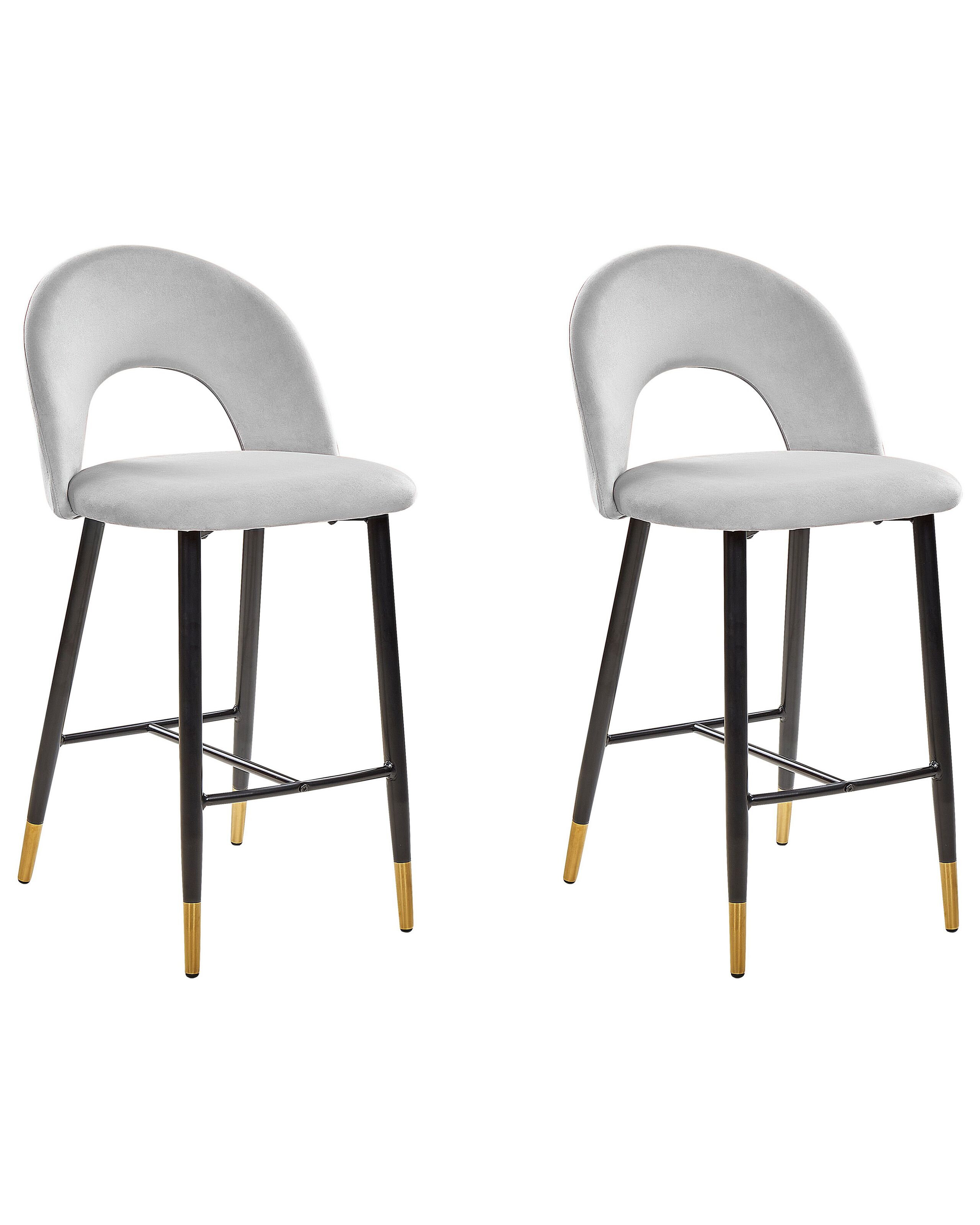 Set of 2 Velvet Bar Chairs Grey FALTON - Gemini Interiors
