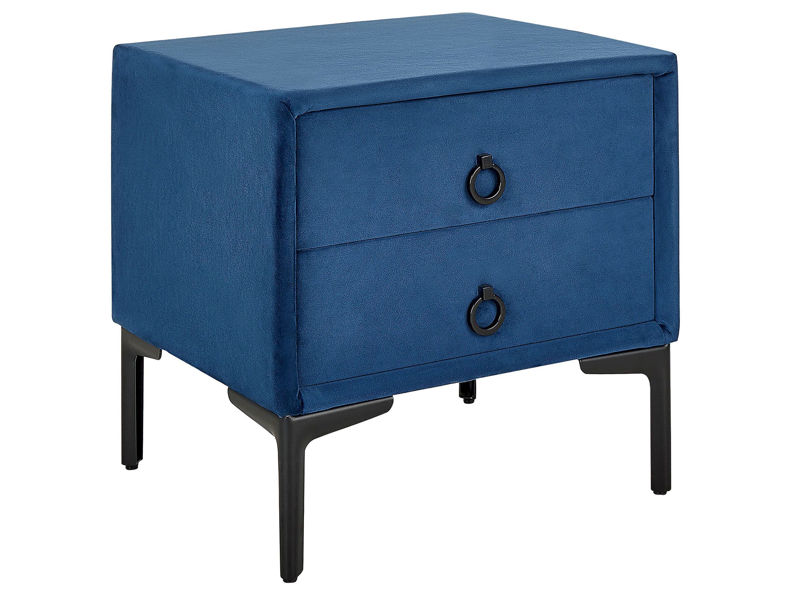 Bedside Table - CORBY 2 Drawer Nightstand Blue and Black 44cm - Gemini Interiors