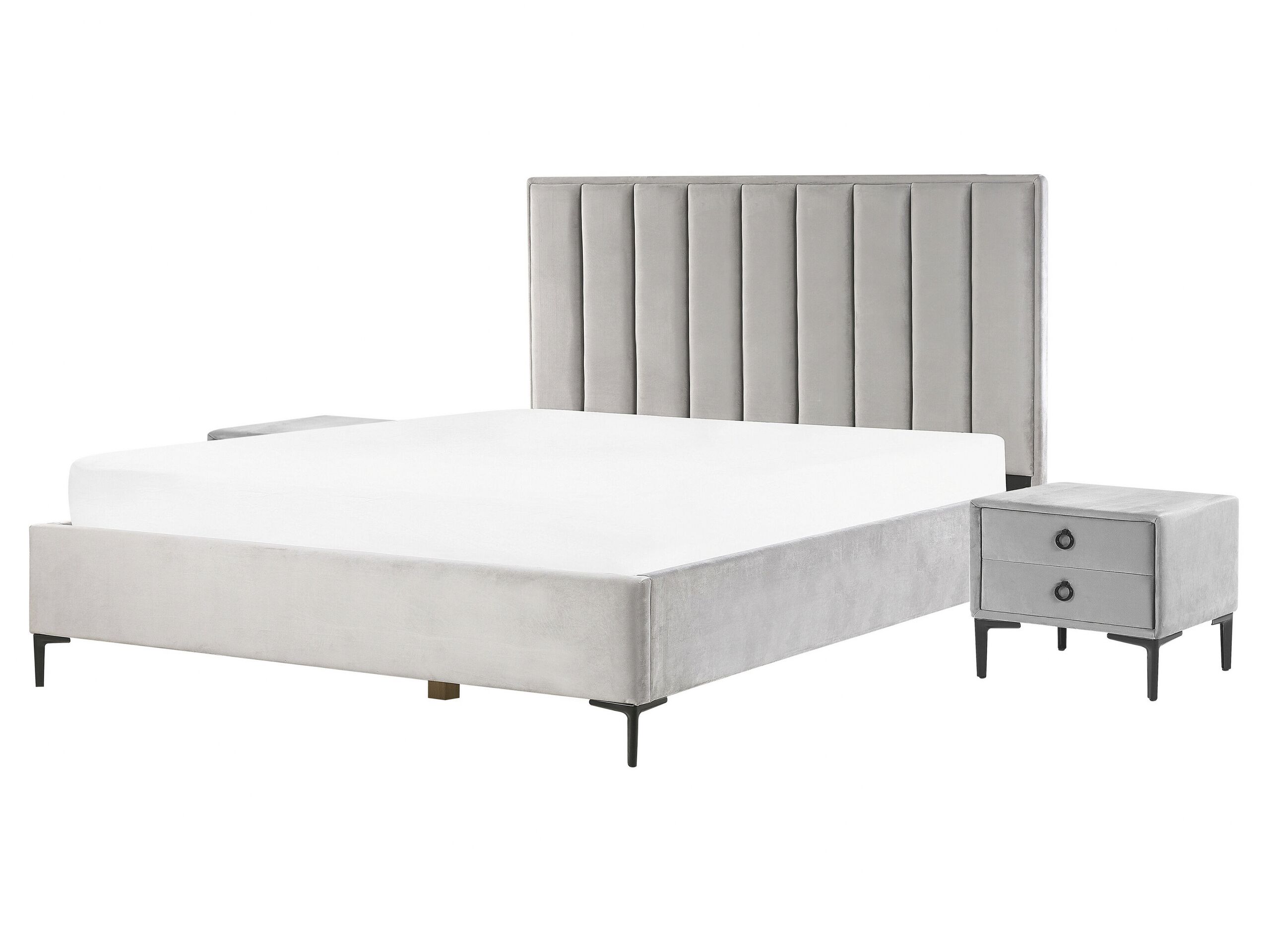 3 Piece Bedroom Set Velvet EU King Size Grey SEZANNE - Gemini Interiors