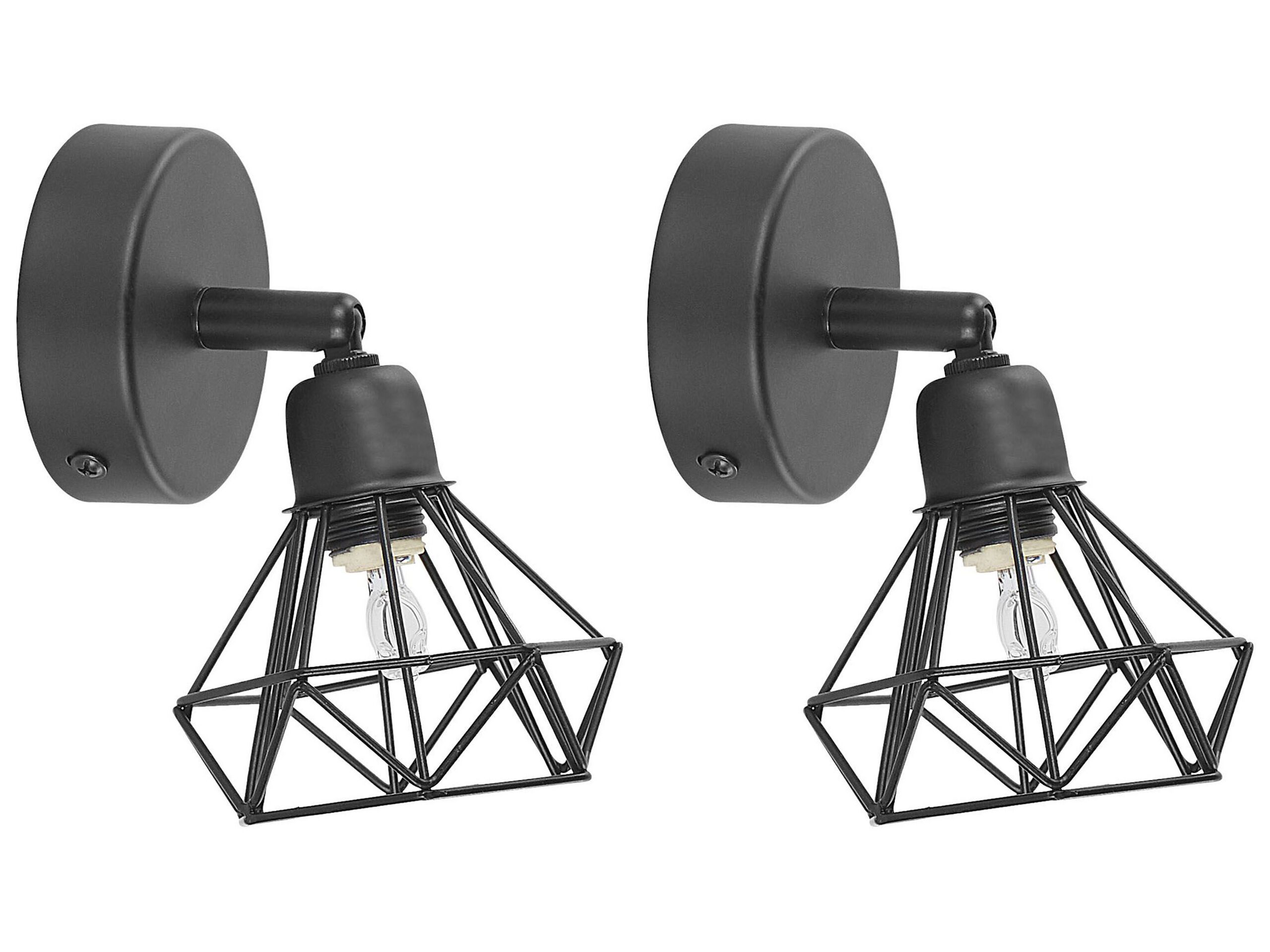 Set of 2 Metal Spotlight Lamps Black ERMA - Gemini Interiors