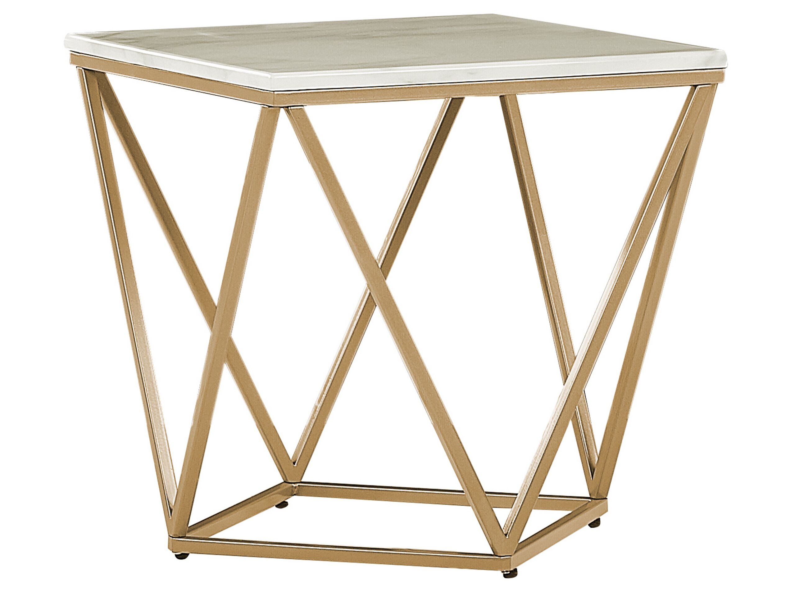 Side Table Marble Effect Beige and Gold MALIBU - Gemini Interiors