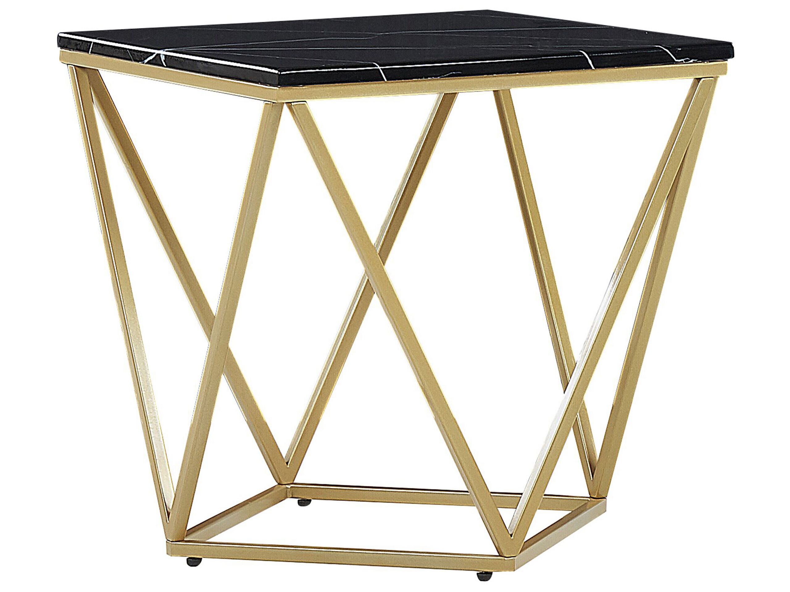Side Table Black Marble Effect with Gold MALIBU - Gemini Interiors