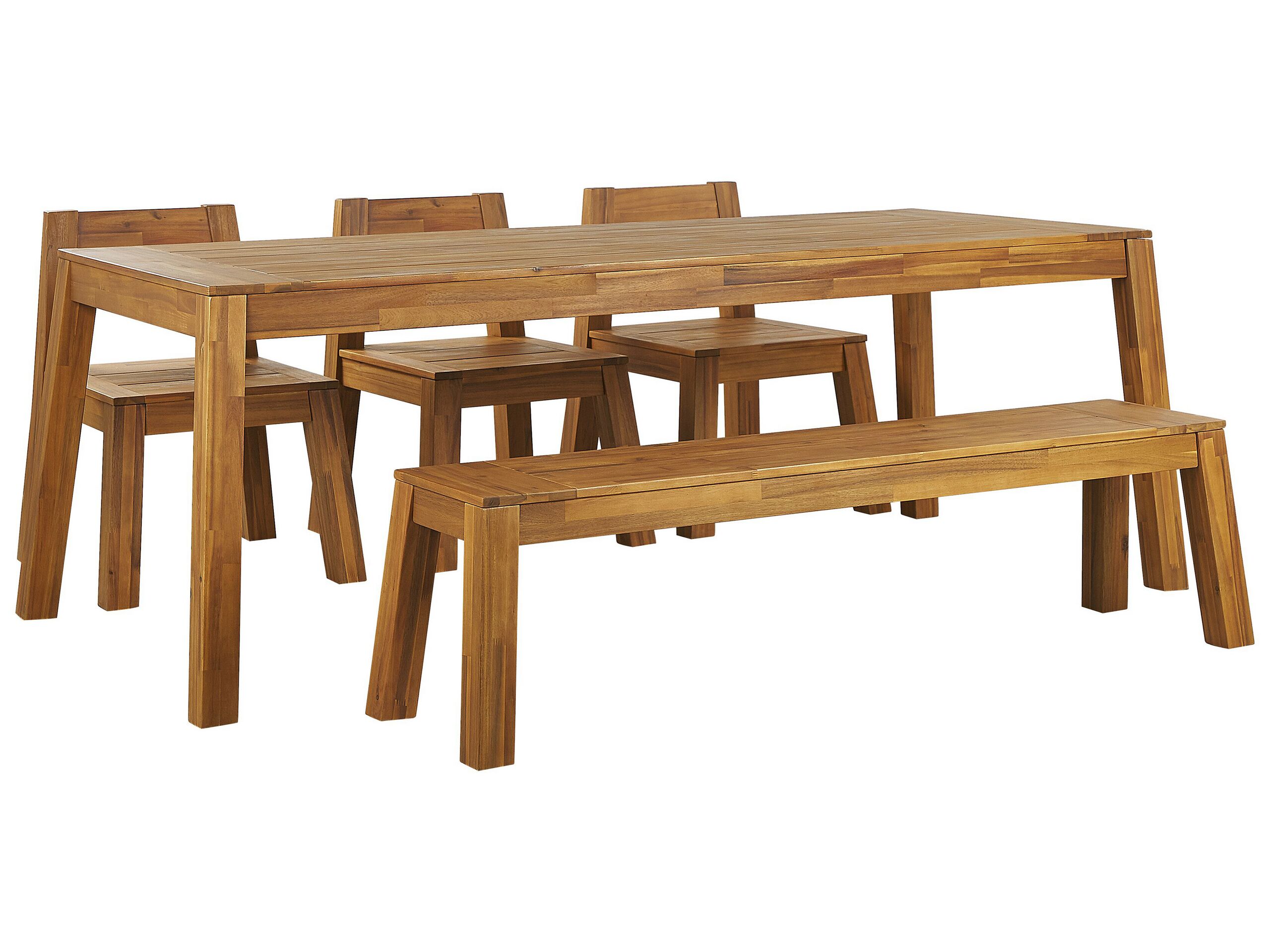 6 Seater Acacia Wood Garden Dining Set Table Bench and Chairs LIVORNO - Gemini Interiors