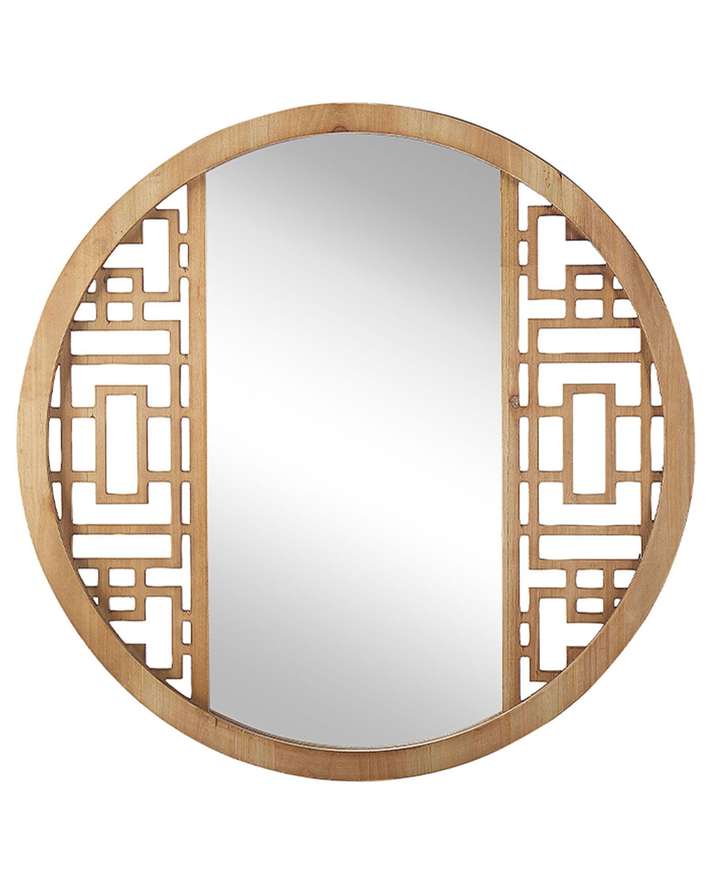 Round Wooden Wall Mirror 60cm Light - Gemini Interiors